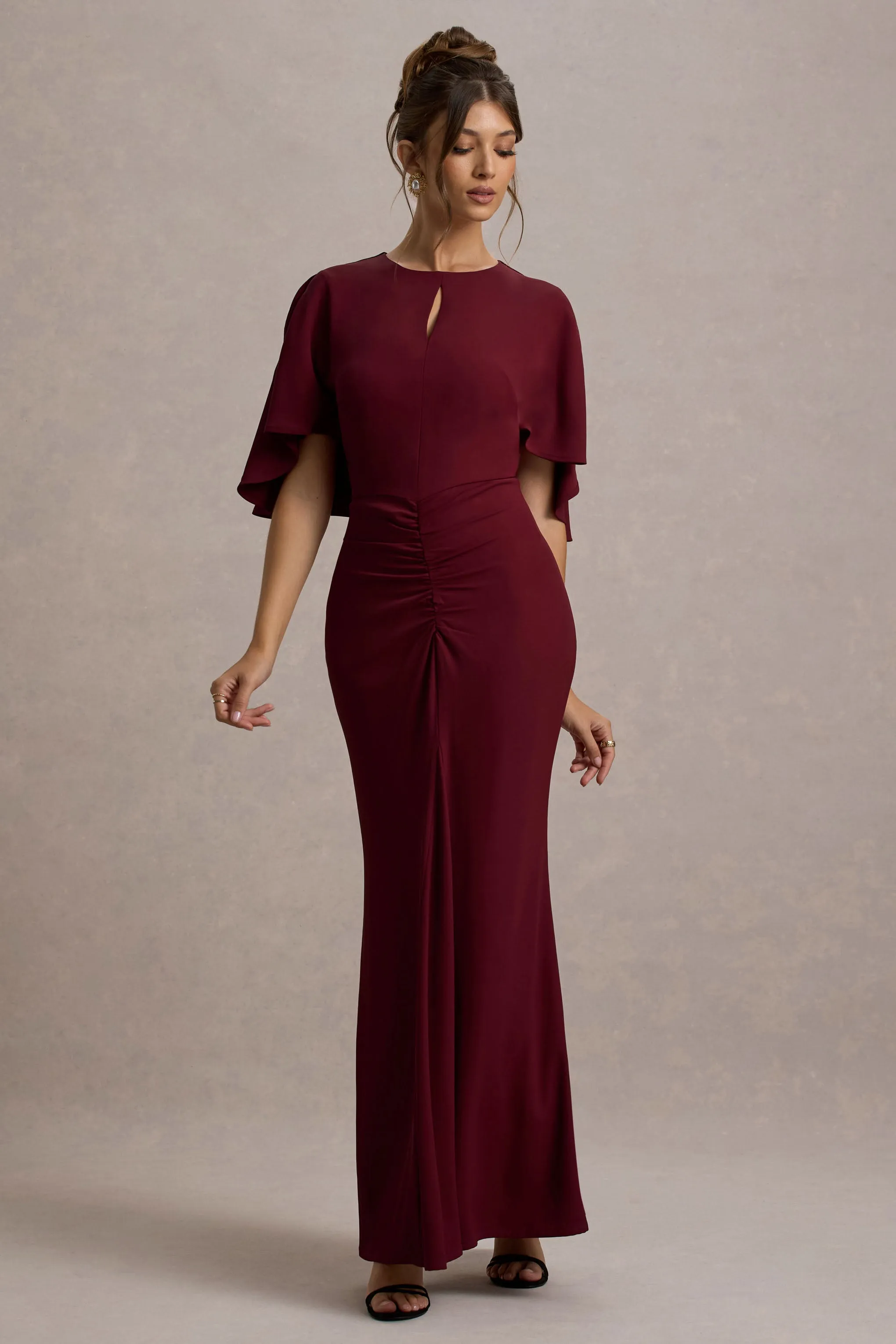 Allison | Berry High-Neck Maxi Dress With Cape sold by Club L London