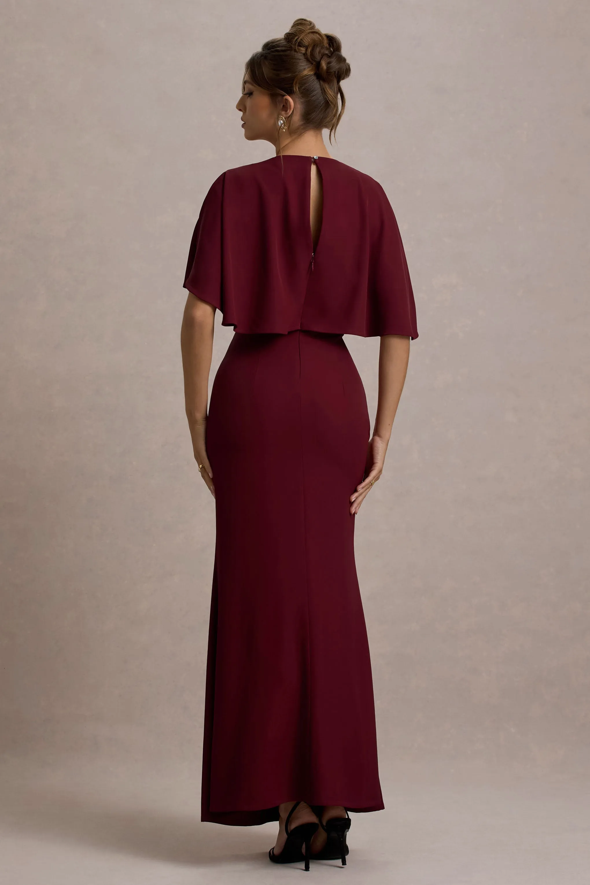 Allison | Berry High-Neck Maxi Dress With Cape sold by Club L London product image thumbnail 2