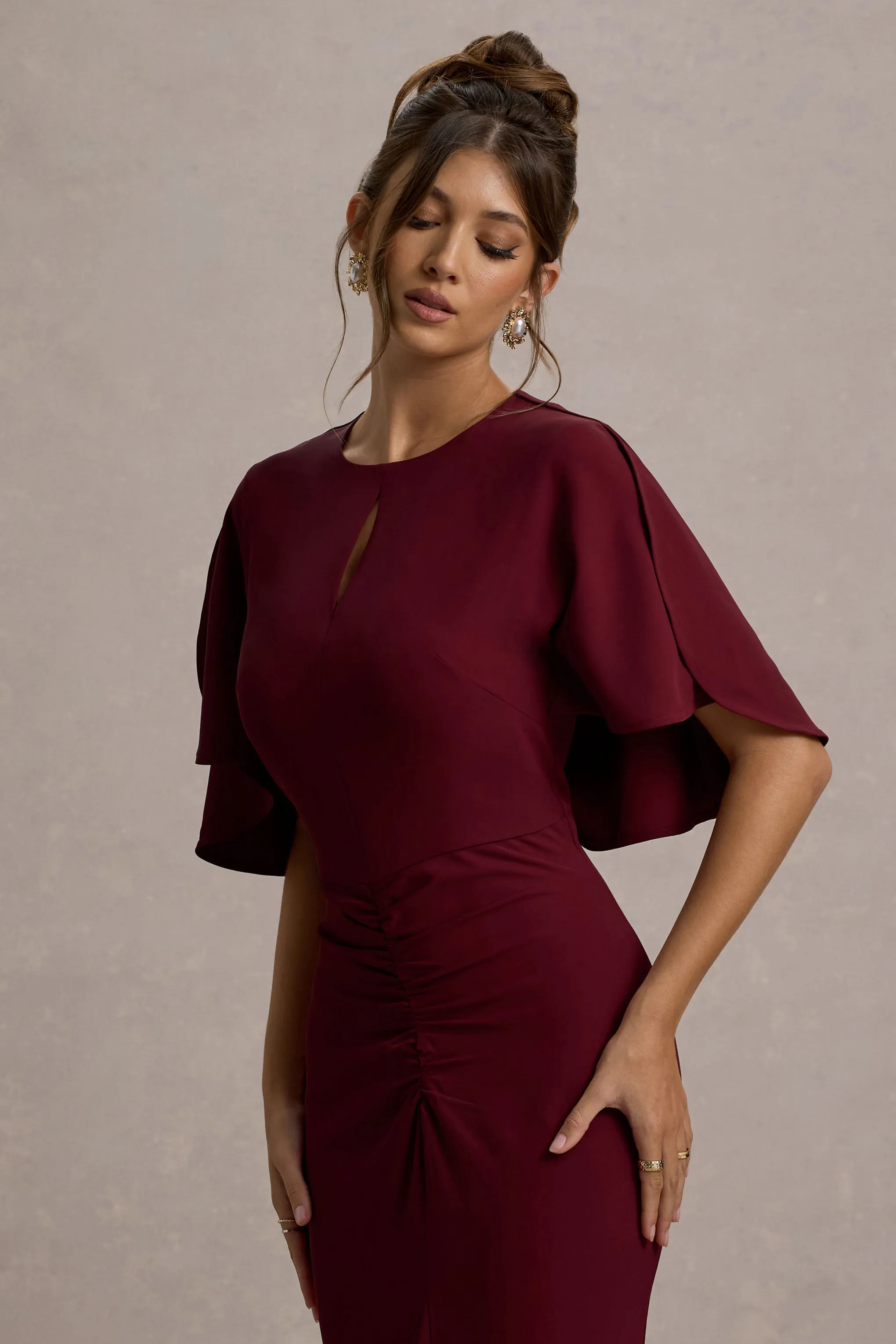 Allison | Berry High-Neck Maxi Dress With Cape sold by Club L London product image thumbnail 3