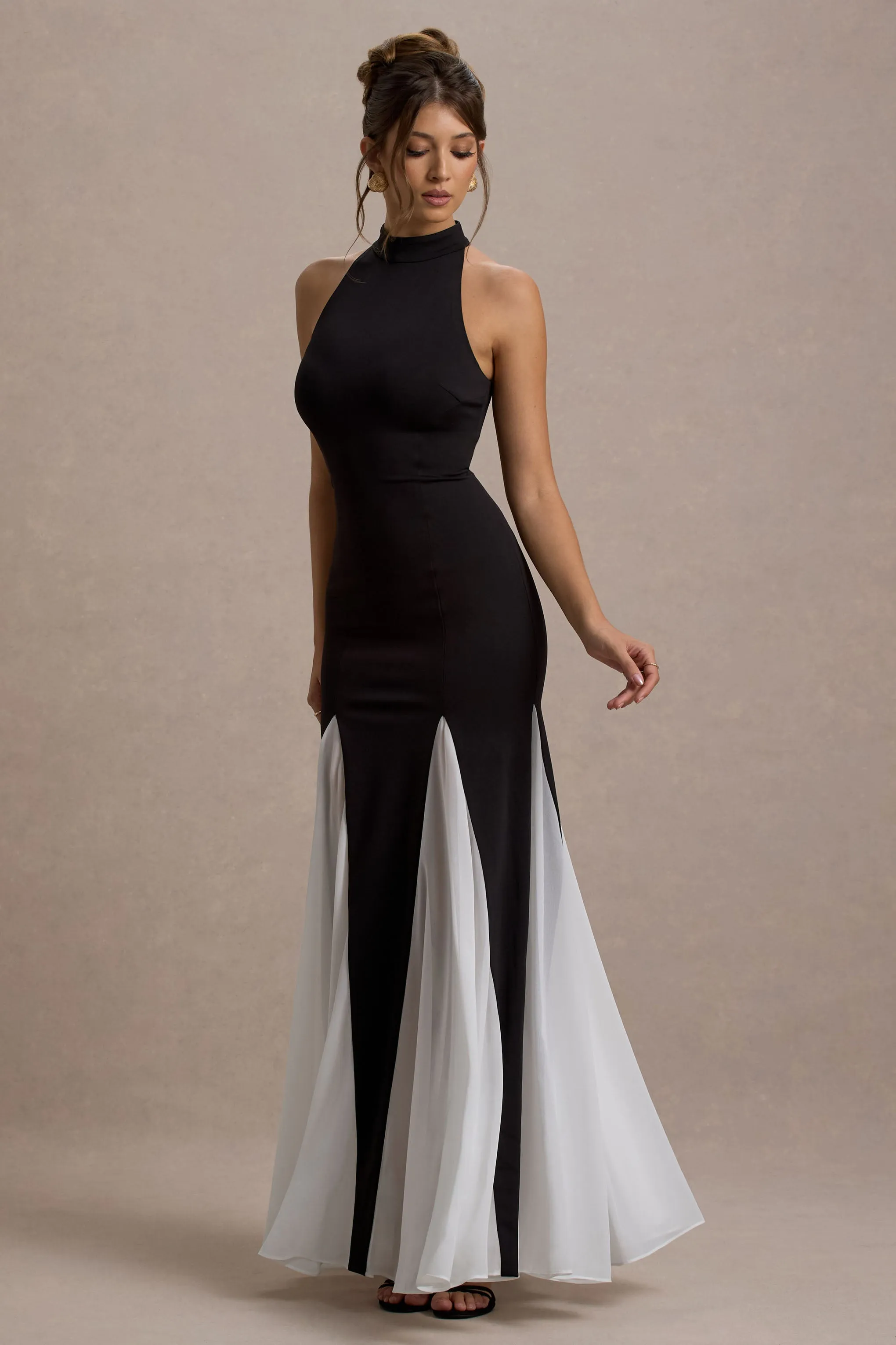 Litzy | Black High-Neck Maxi Dress With White Chiffon Trim sold by Club L London product image thumbnail 5