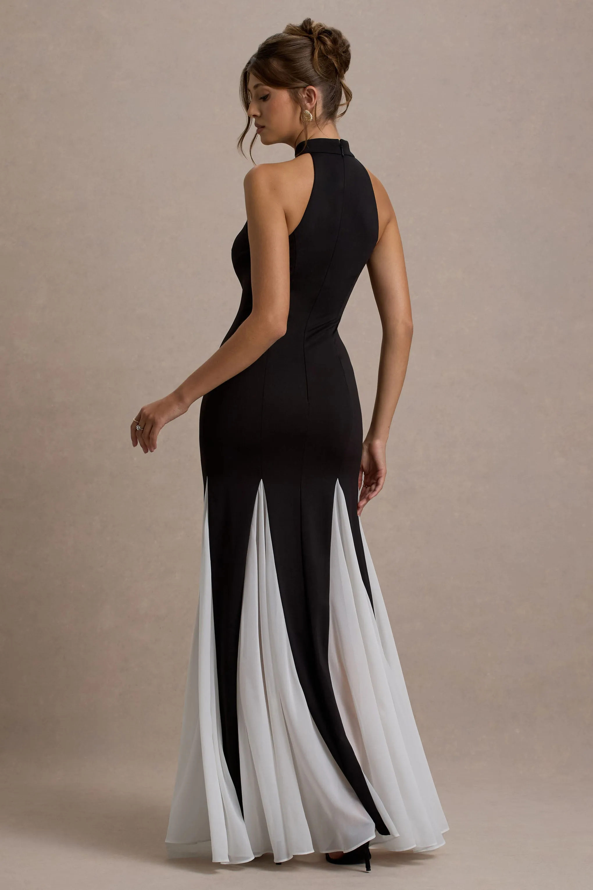 Litzy | Black High-Neck Maxi Dress With White Chiffon Trim sold by Club L London product image thumbnail 2
