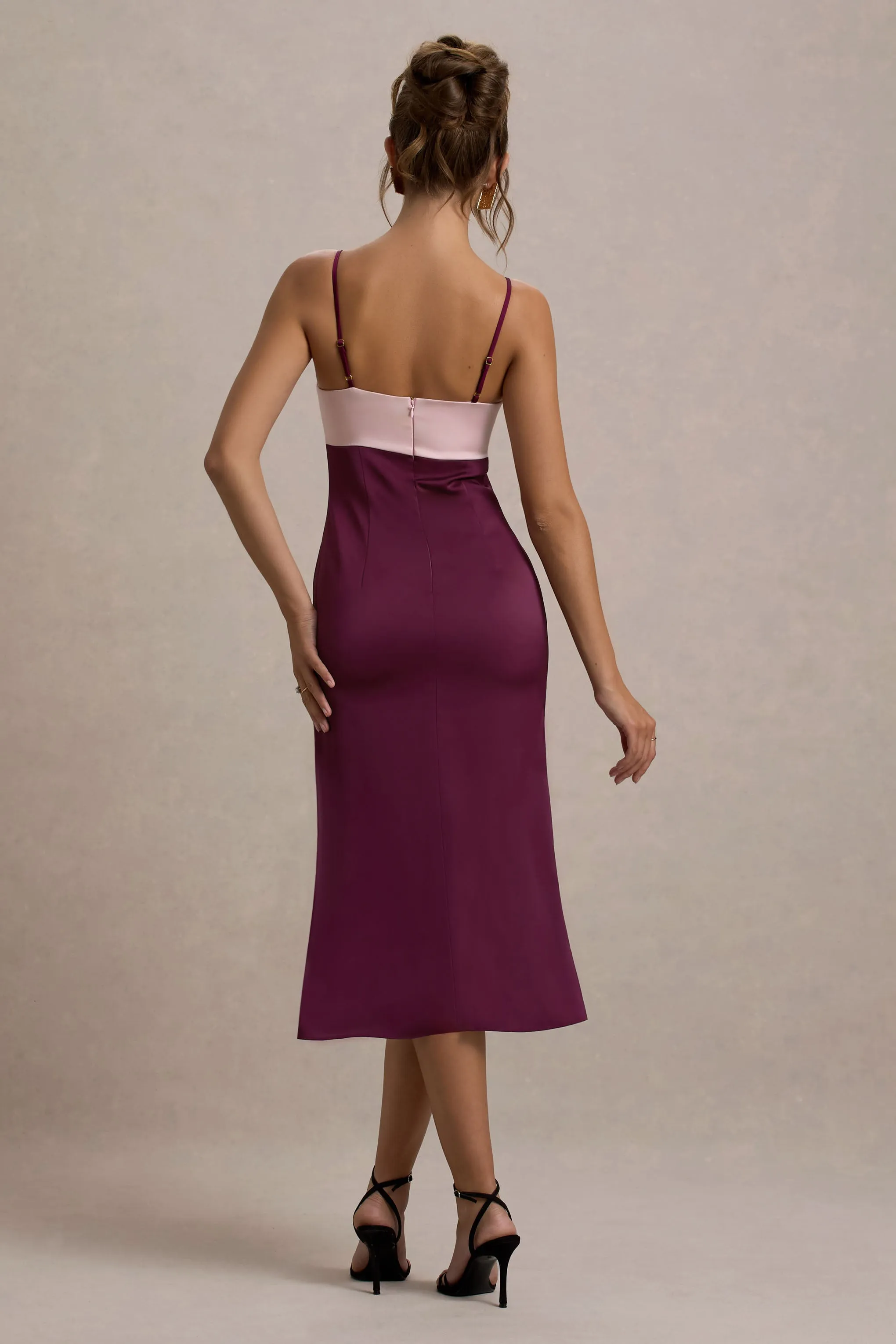 Andretti | Burgundy & Pink Satin Strappy Midi Dress sold by Club L London product image thumbnail 2