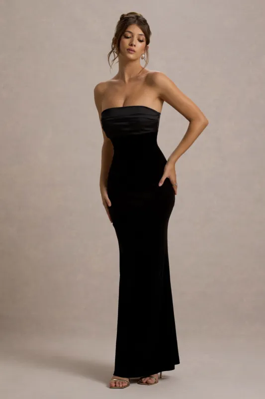 Ambrosi | Black Velvet Bandeau Maxi Dress sold by Club L London