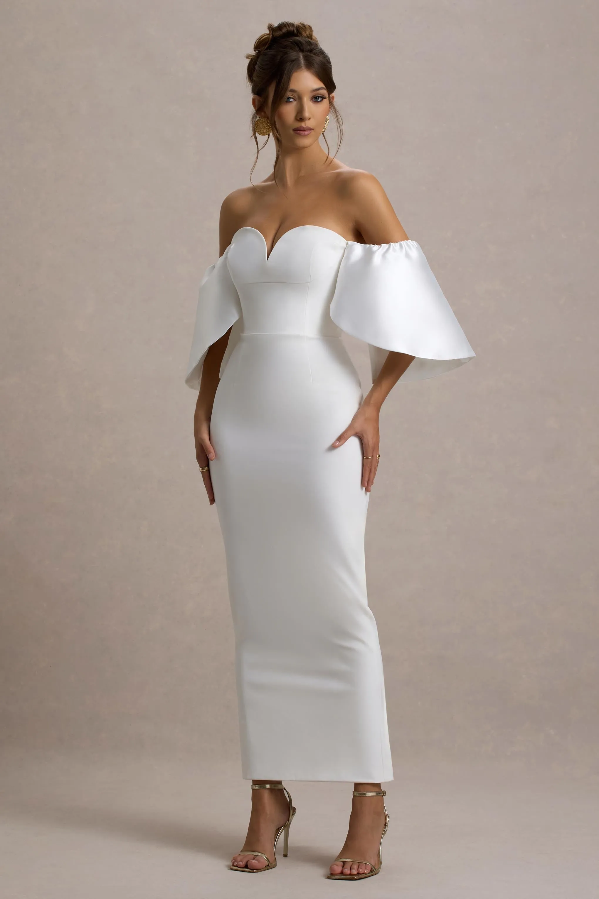 Dalani | White Corset Maxi Dress With Satin Puff Sleeves sold by Club L London product image thumbnail 4