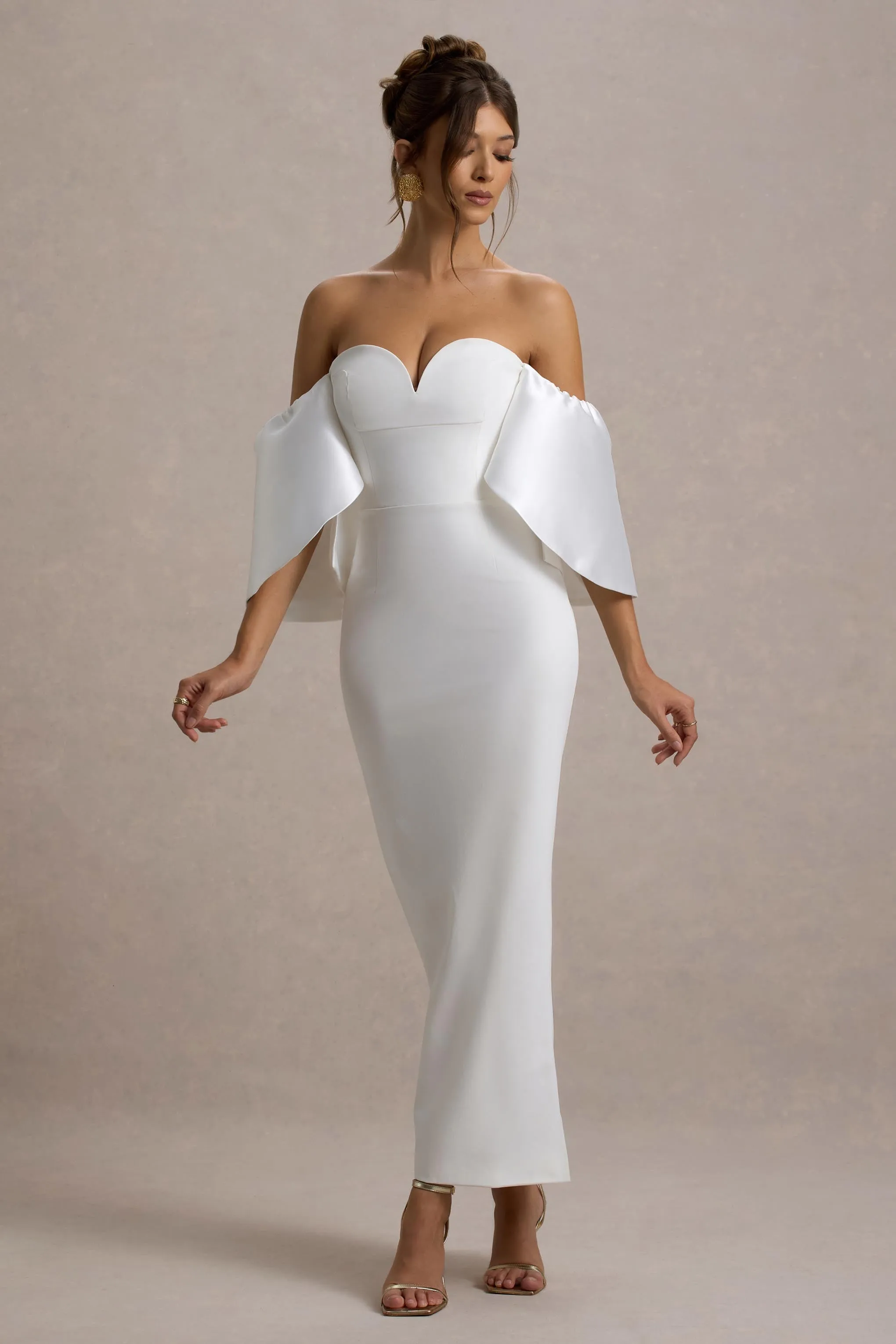 Dalani | White Corset Maxi Dress With Satin Puff Sleeves sold by Club L London product image thumbnail 5