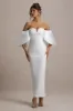 Dalani | White Corset Maxi Dress With Satin Puff Sleeves sold by Club L London