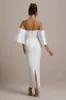 Dalani | White Corset Maxi Dress With Satin Puff Sleeves sold by Club L London