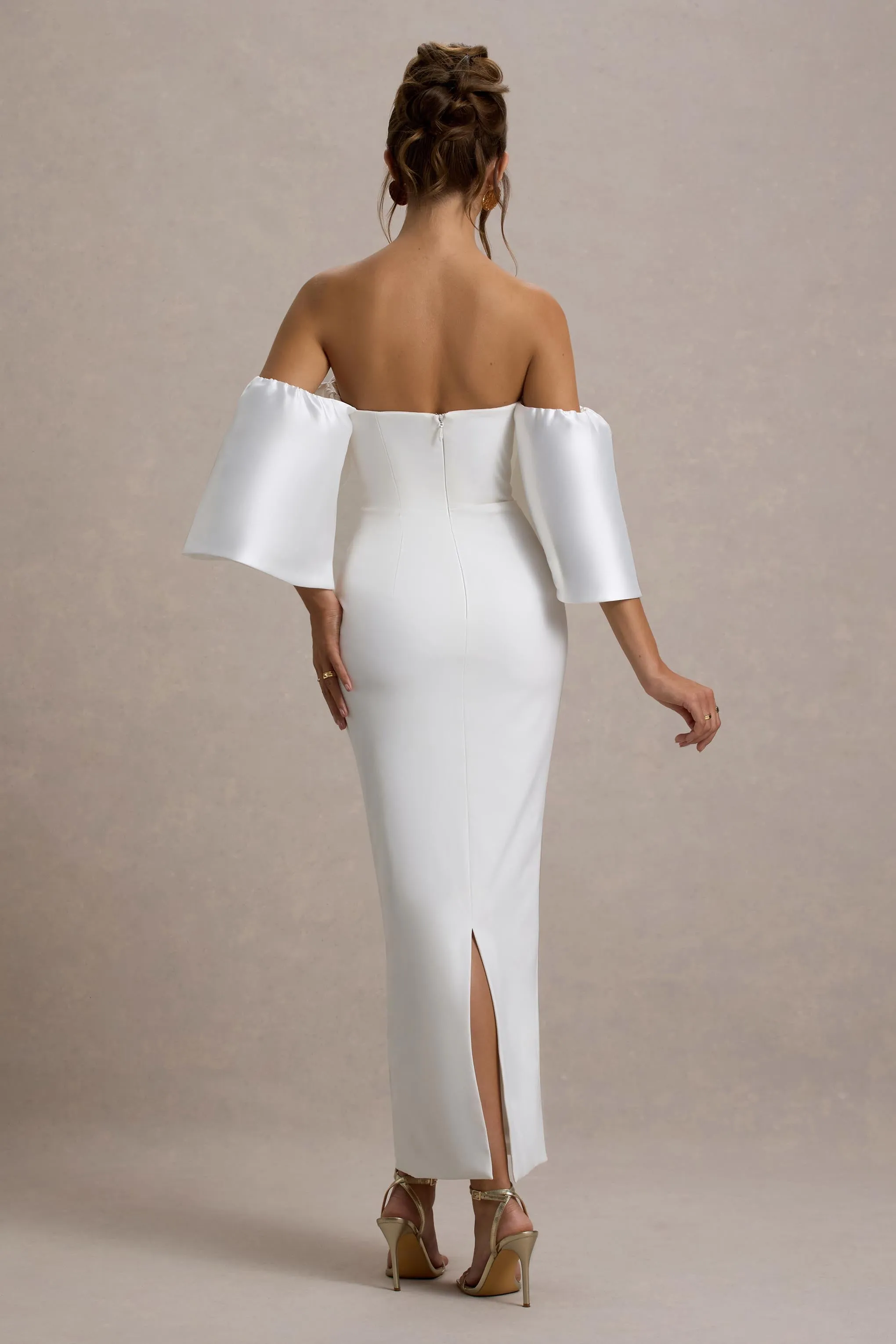 Dalani | White Corset Maxi Dress With Satin Puff Sleeves sold by Club L London product image thumbnail 2