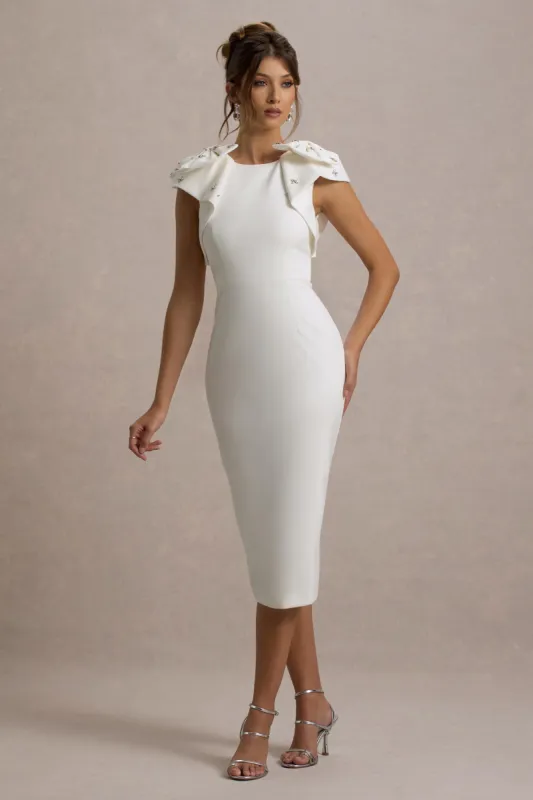 Aubrie | Ecru Midi Dress With Bow Details sold by Club L London