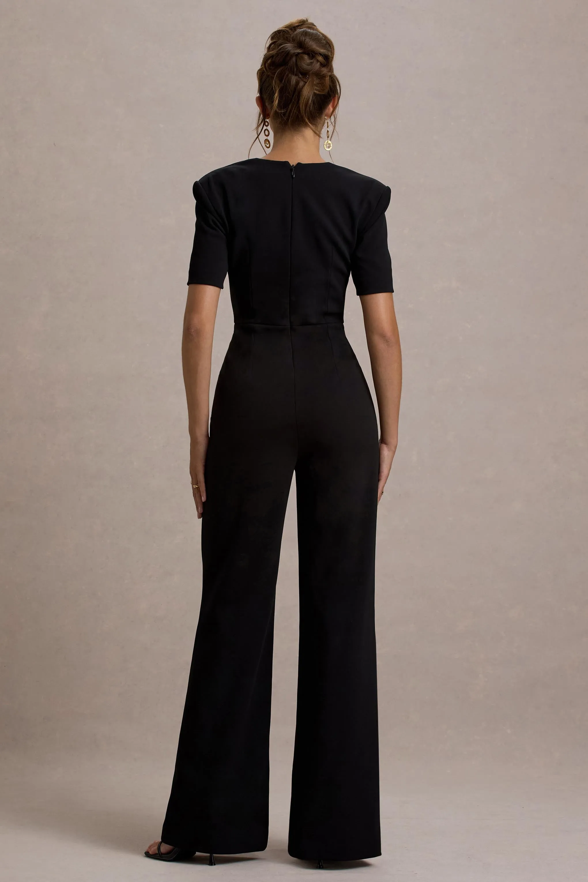 Simone | Black Sweetheart Short-Sleeve Wide-Leg Jumpsuit sold by Club L London product image thumbnail 2
