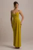 Edel | Mustard Satin Strapless Maxi Dress With Drape sold by Club L London