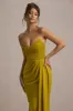 Edel | Mustard Satin Strapless Maxi Dress With Drape sold by Club L London