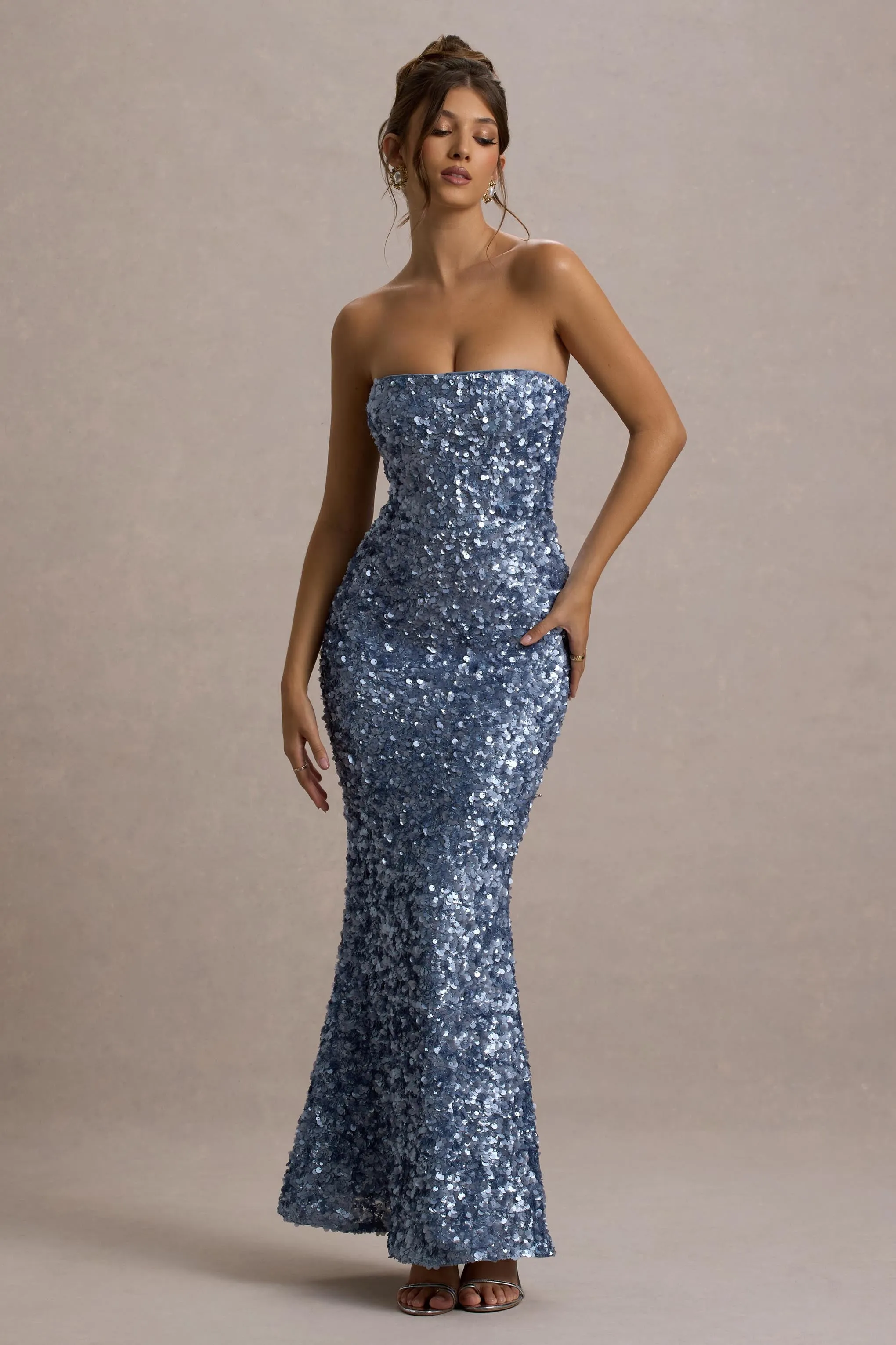 Evabeth | Powder Blue Sequin Strapless Maxi Dress sold by Club L London product image thumbnail 5