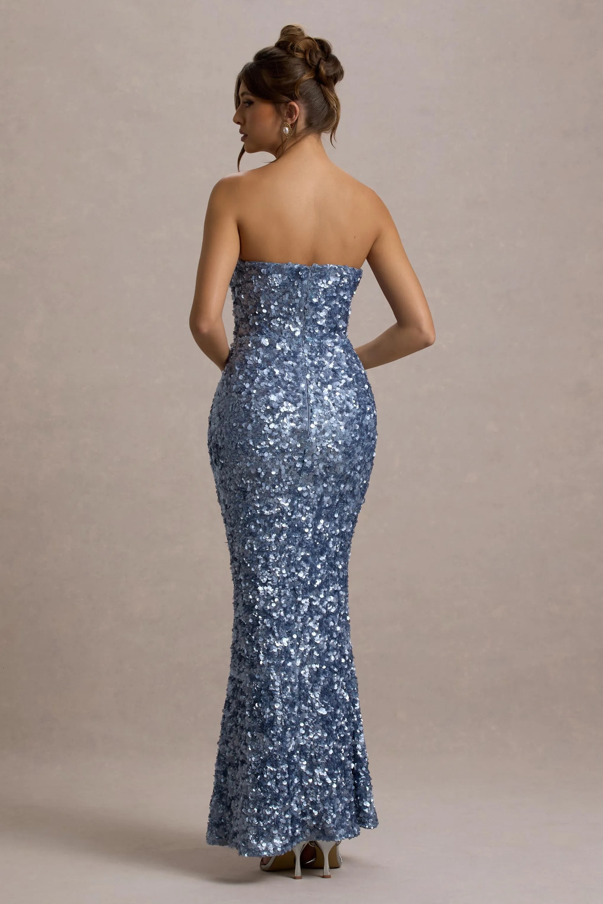 Evabeth | Powder Blue Sequin Strapless Maxi Dress sold by Club L London product image thumbnail 2