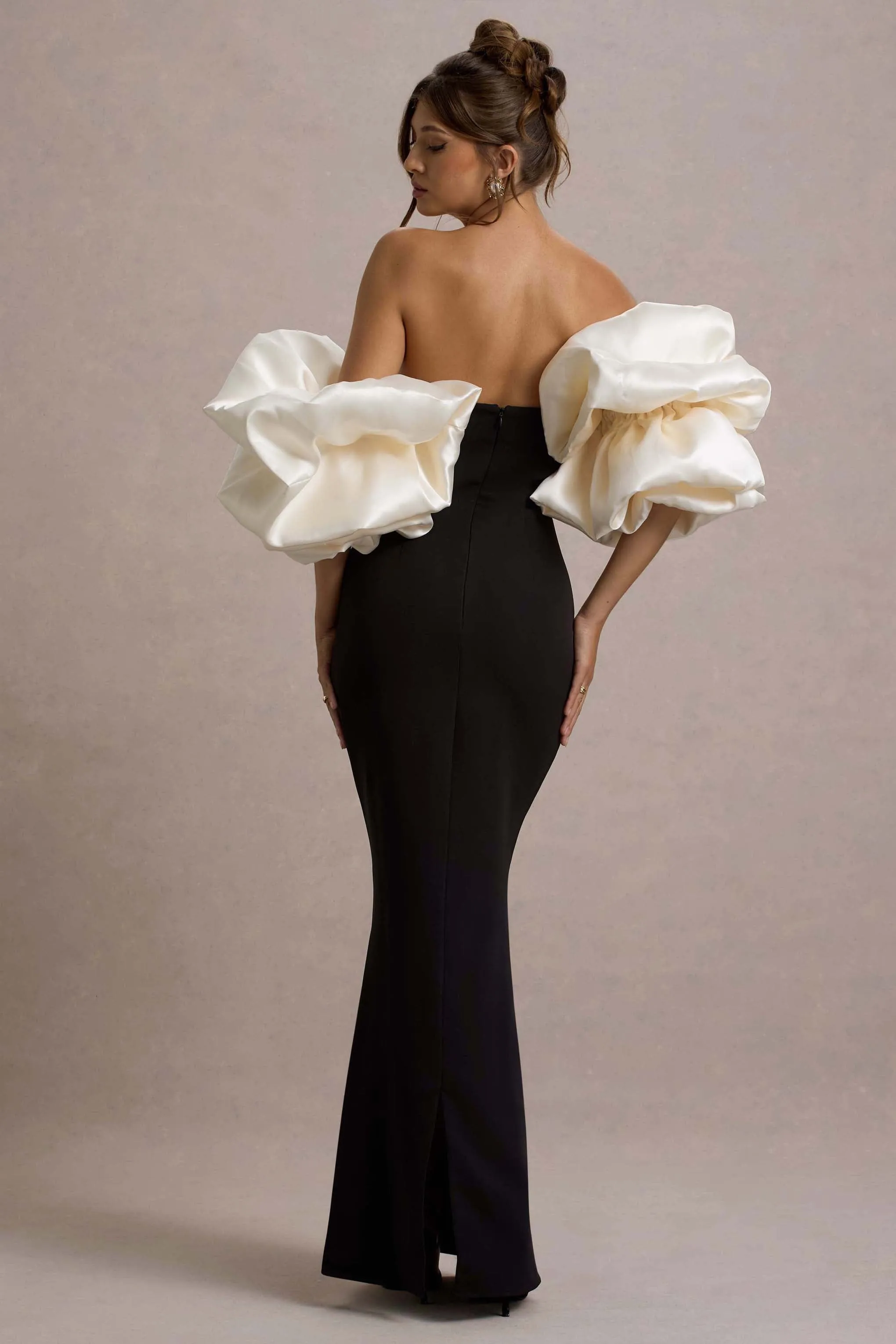 Evermore | Black & Cream Puff-Sleeve Maxi Dress sold by Club L London product image thumbnail 2