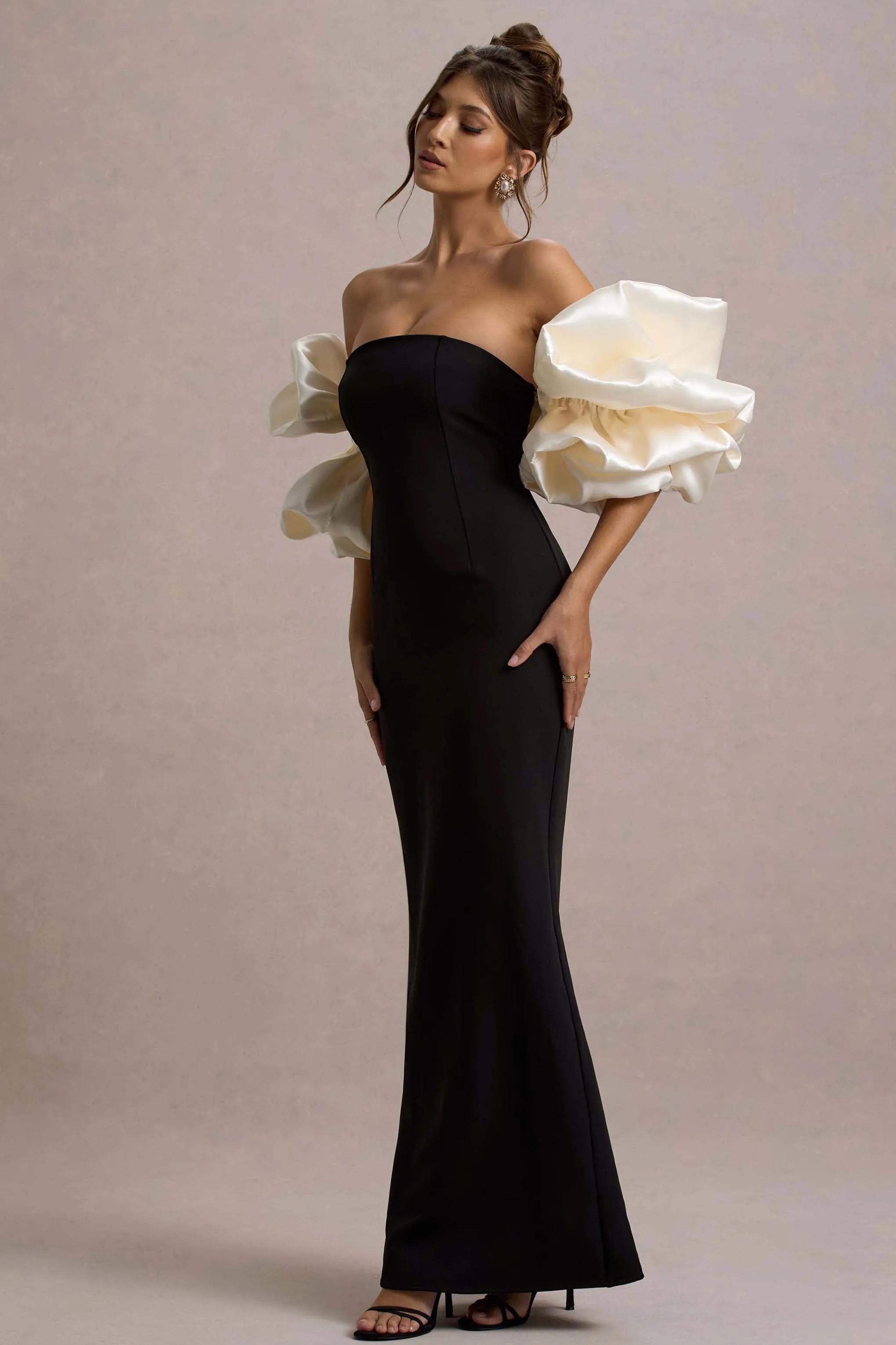 Evermore | Black & Cream Puff-Sleeve Maxi Dress sold by Club L London product image thumbnail 5