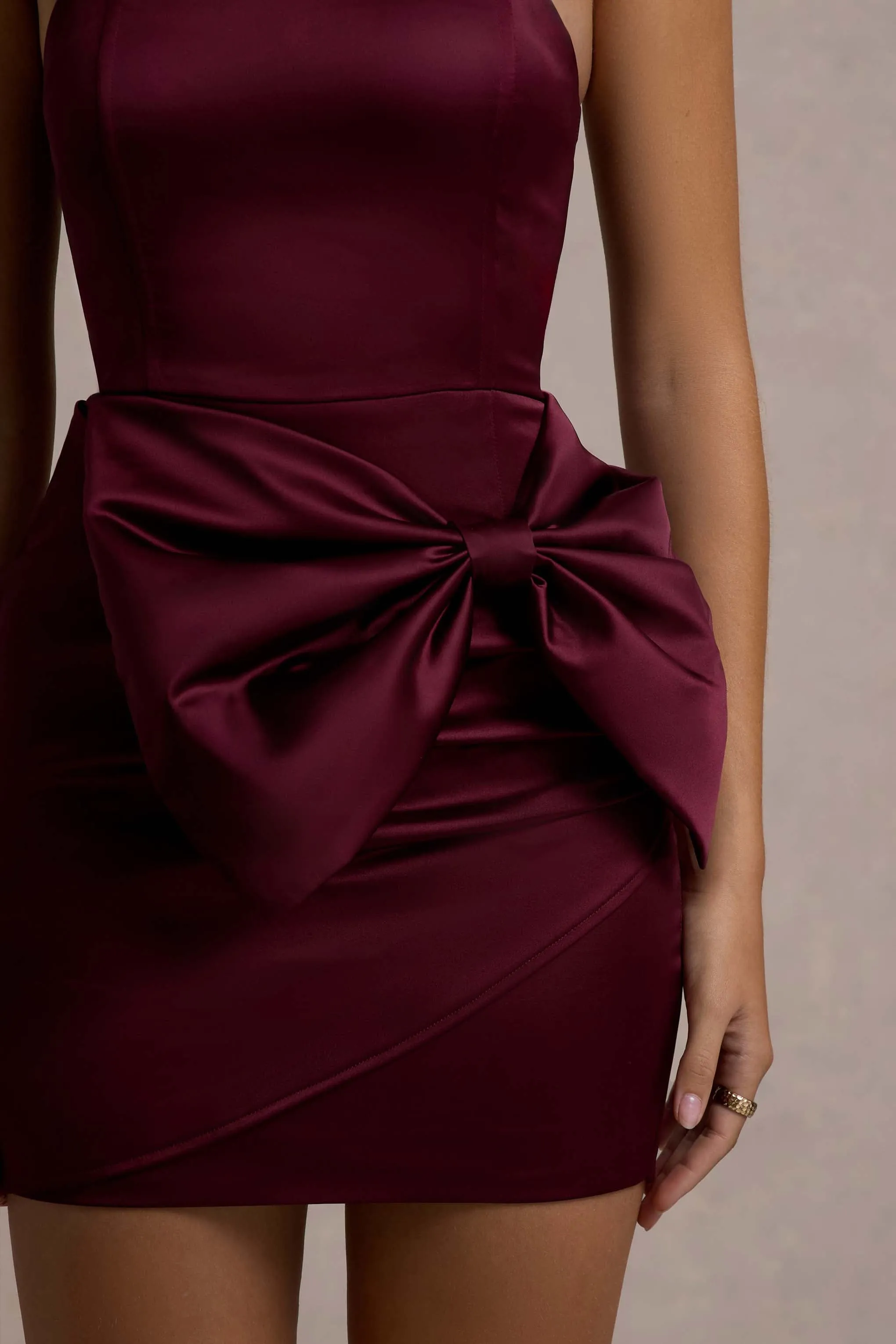 Tanisha | Port Satin Bandeau Mini Dress With Bow sold by Club L London product image thumbnail 3