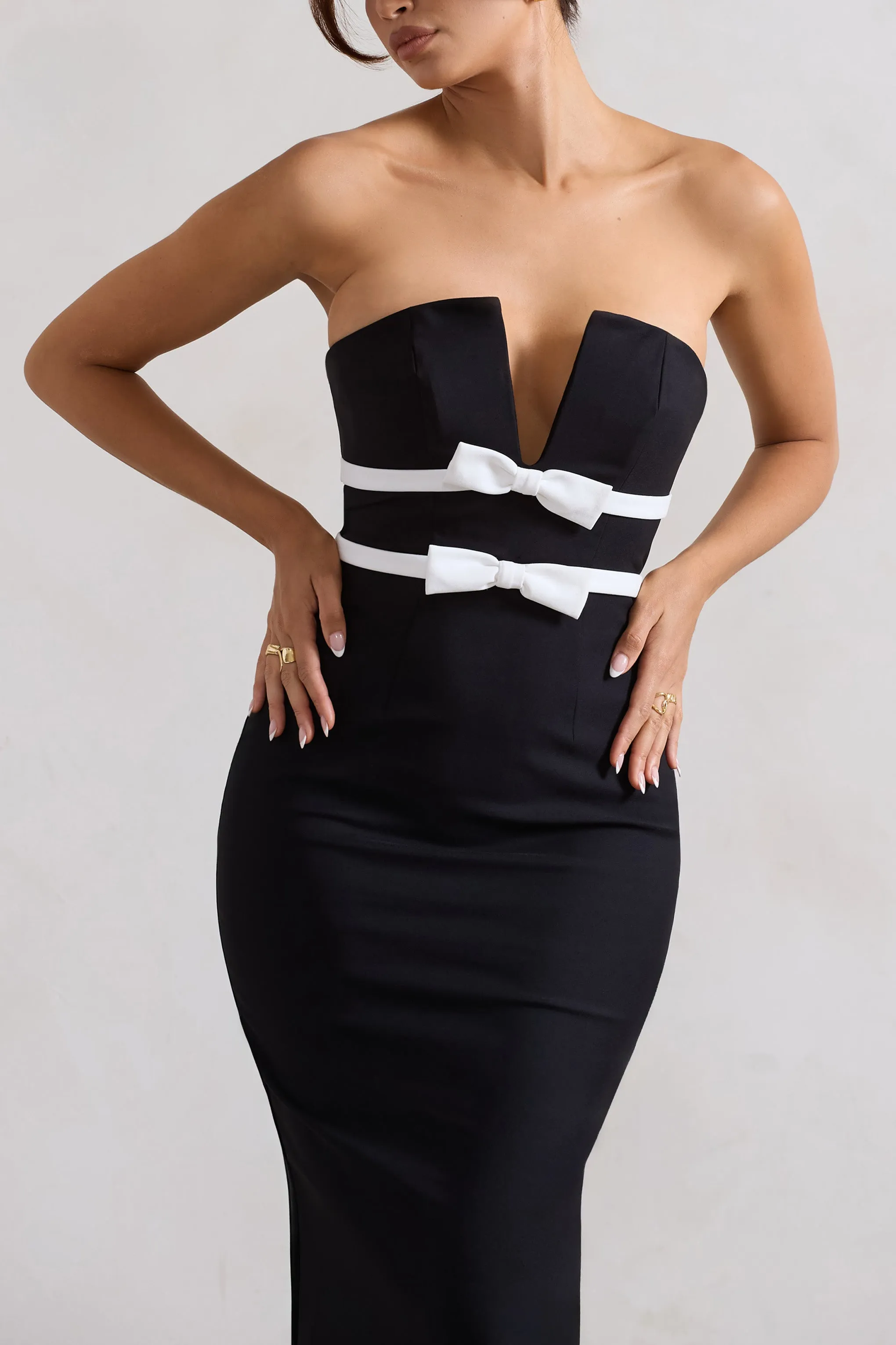 Love Lock | Black Strapless Midi Dress With Bows sold by Club L London product image thumbnail 3