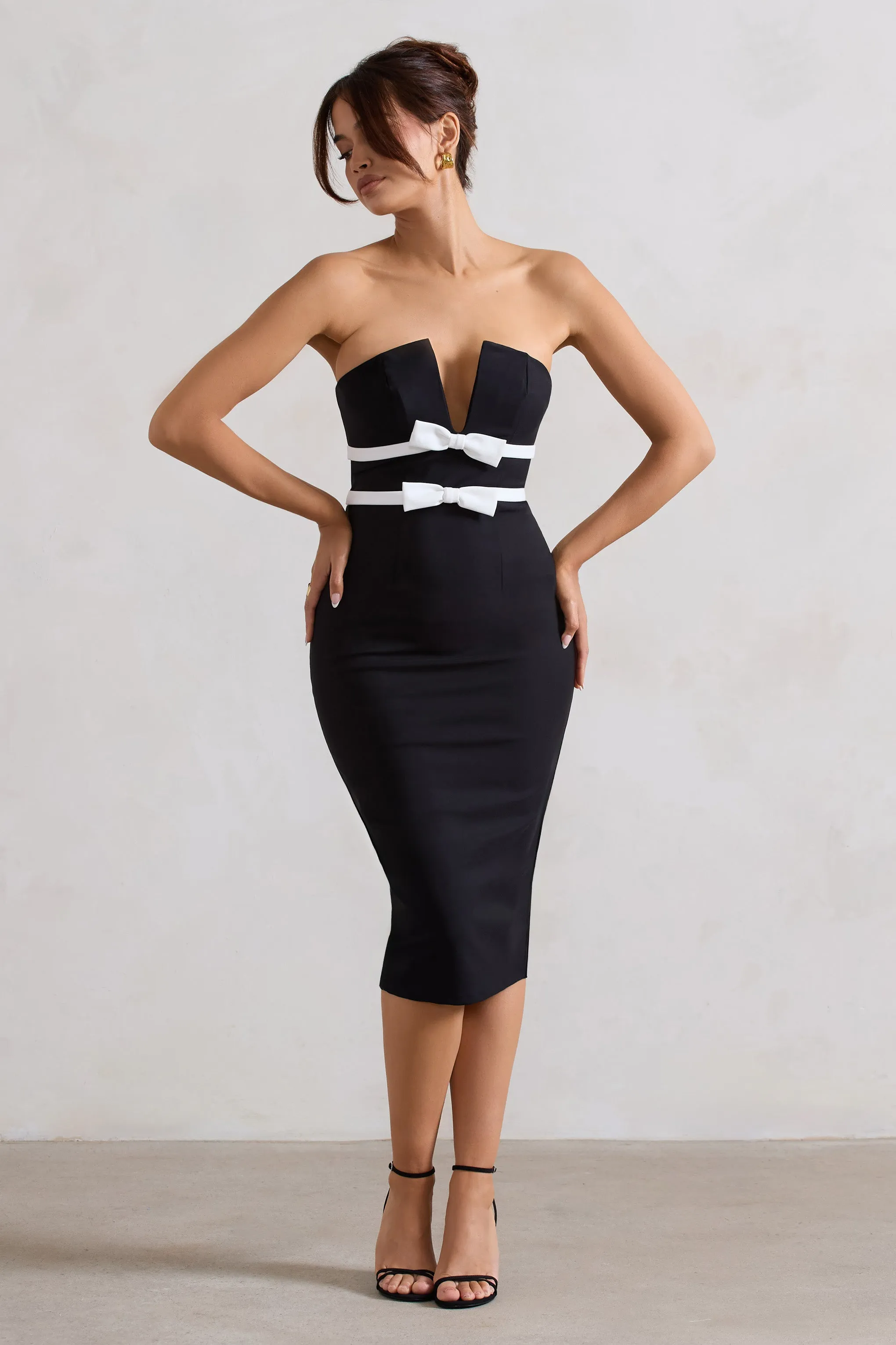 Love Lock | Black Strapless Midi Dress With Bows sold by Club L London product image thumbnail 5