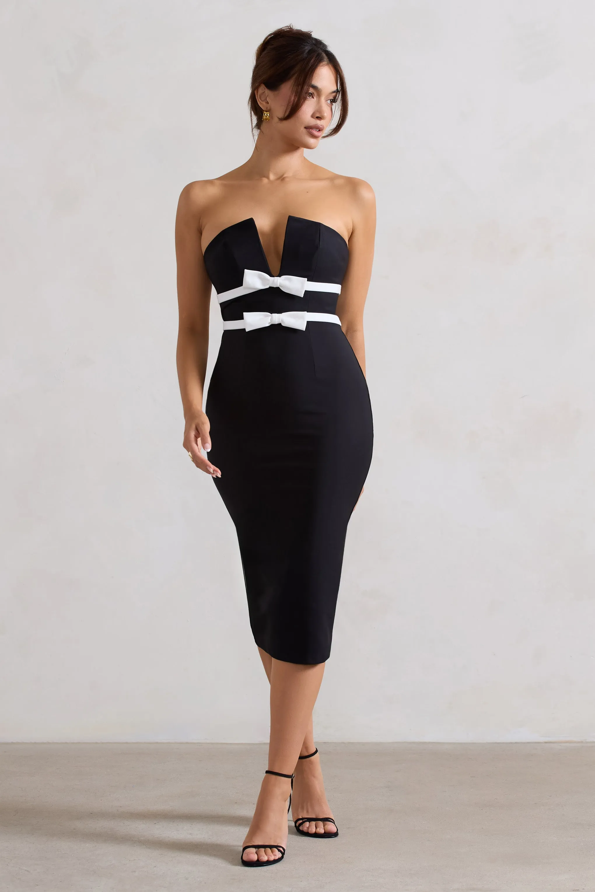Love Lock | Black Strapless Midi Dress With Bows sold by Club L London product image thumbnail 4