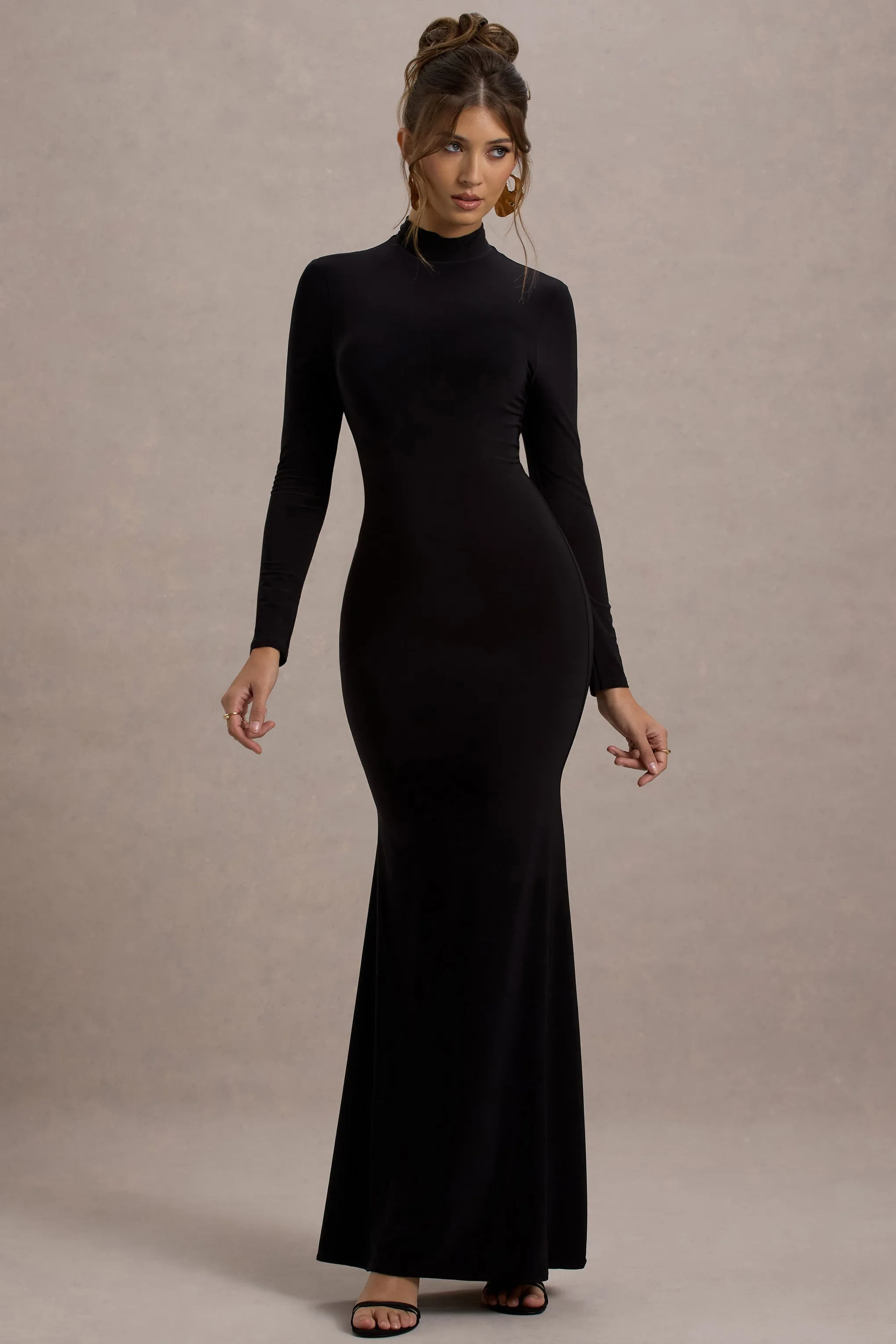 Tova | Black High-Neck Long-Sleeve Maxi Dress sold by Club L London product image thumbnail 5
