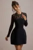 Birdie | Black Lace Long-Sleeve Mini Dress sold by Club L London