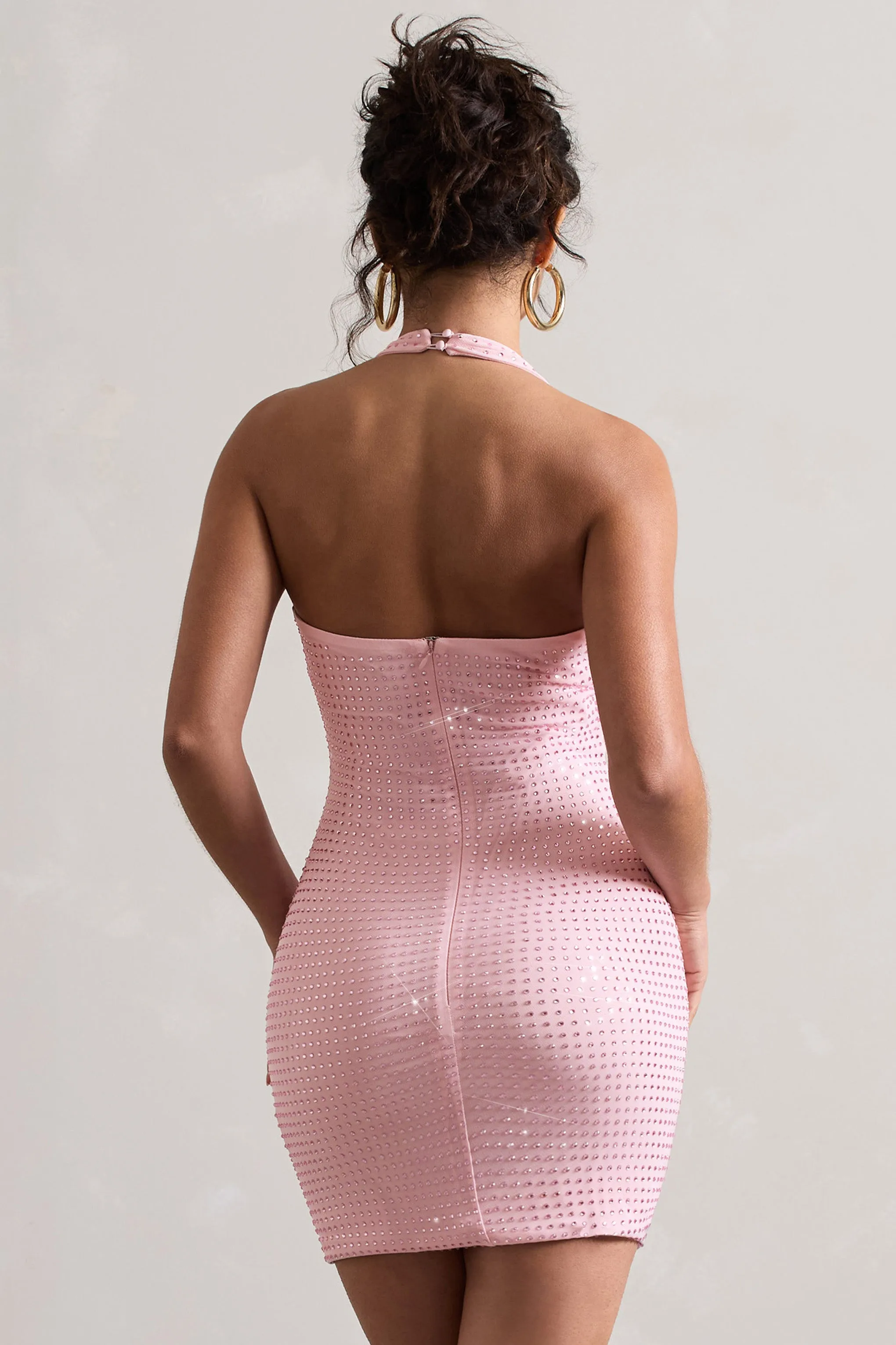 Light Show | Blush Pink Embellished Cowl-Neck Mini Dress sold by Club L London product image thumbnail 4