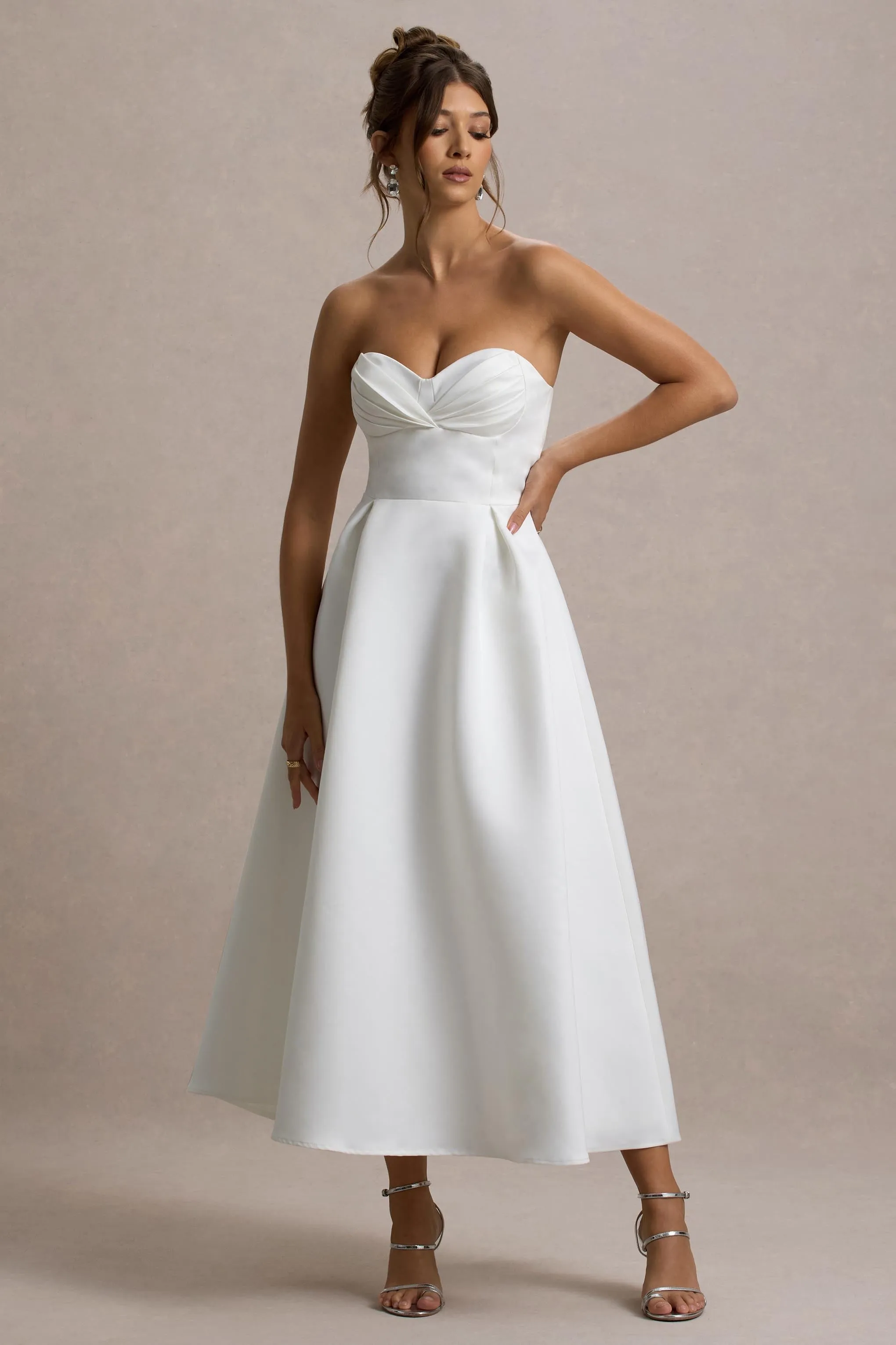 Wintour | White Satin Sweetheart Midi Dress sold by Club L London product image thumbnail 5