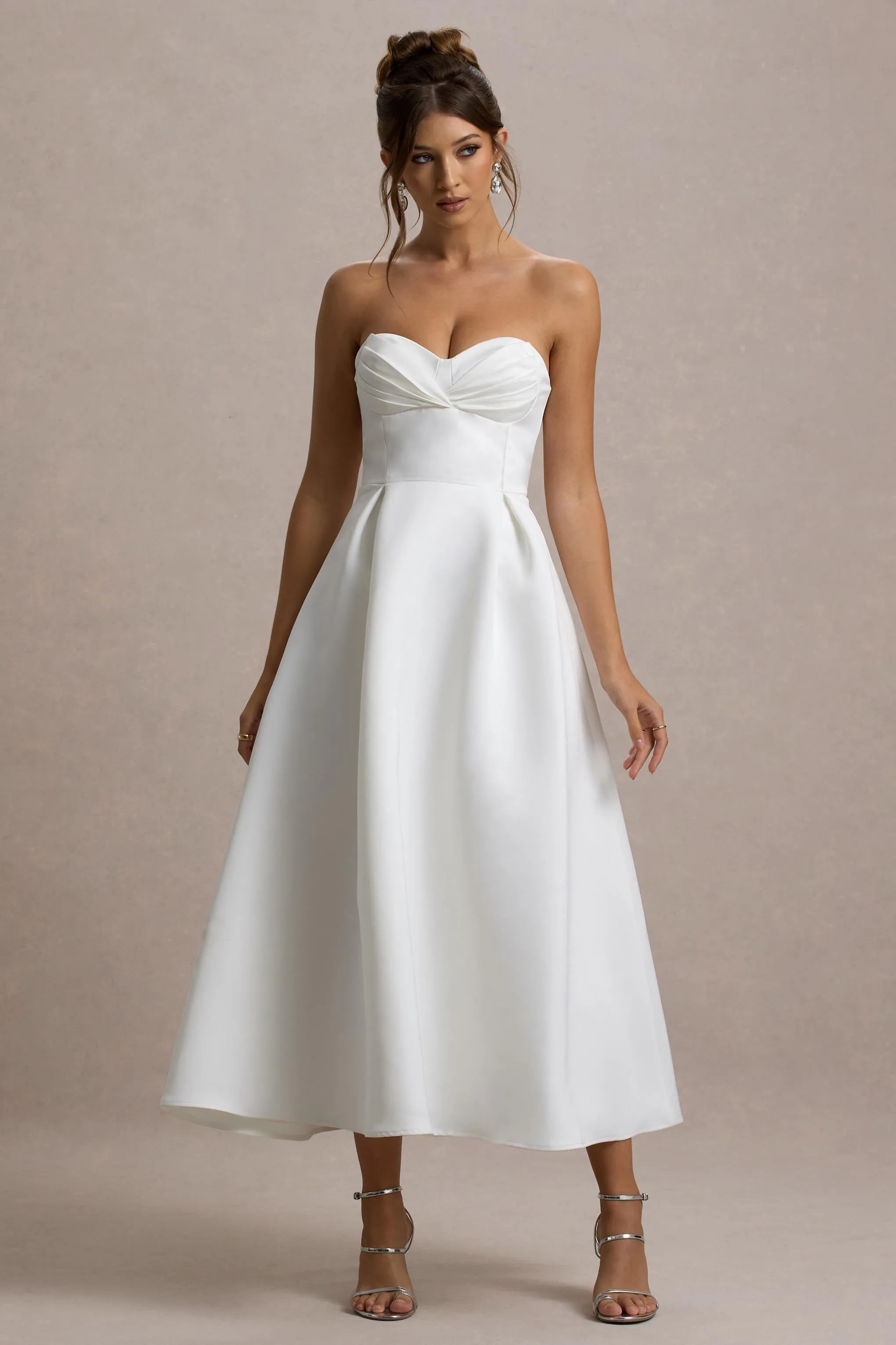 Wintour | White Satin Sweetheart Midi Dress sold by Club L London product image thumbnail 4