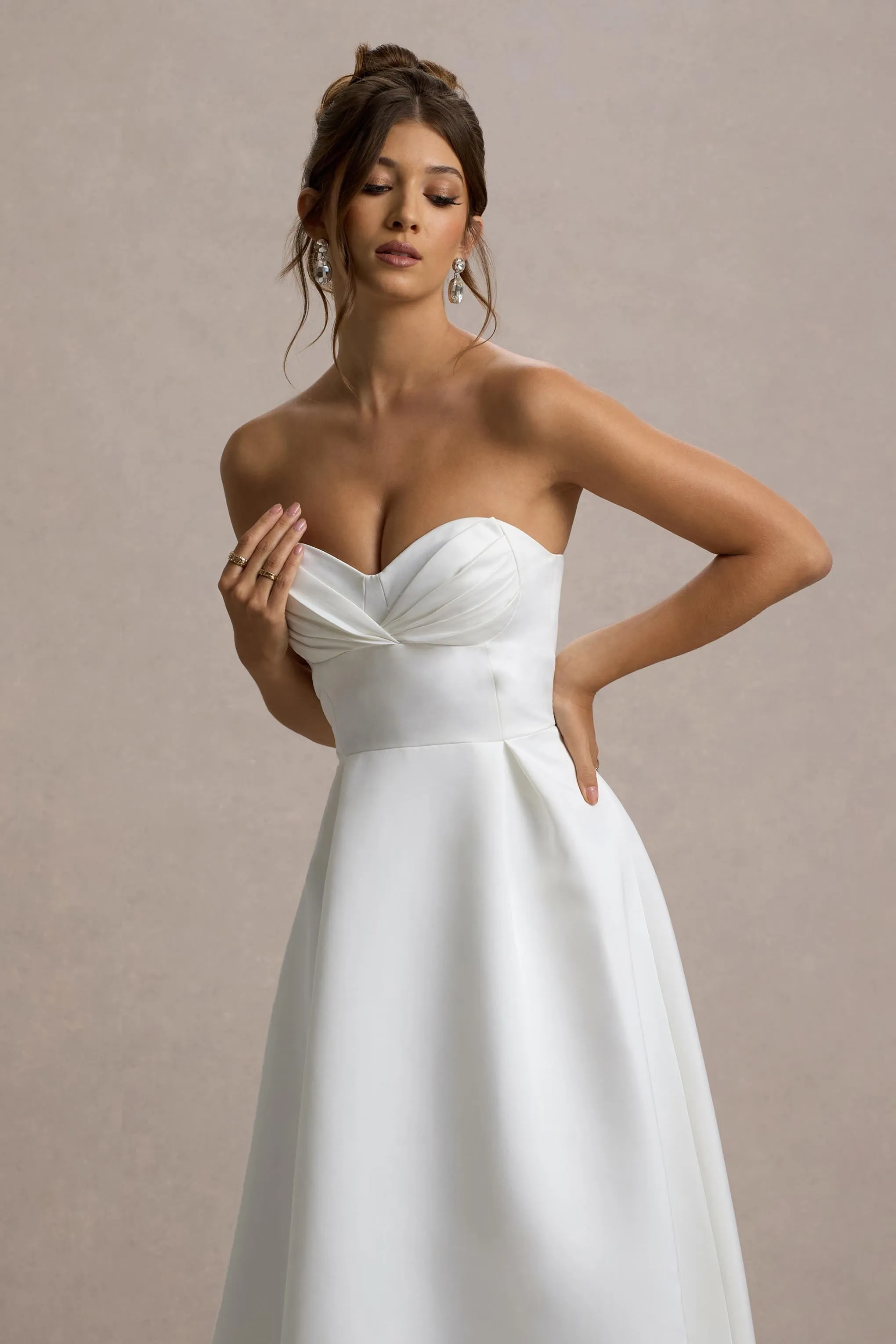 Wintour | White Satin Sweetheart Midi Dress sold by Club L London product image thumbnail 3