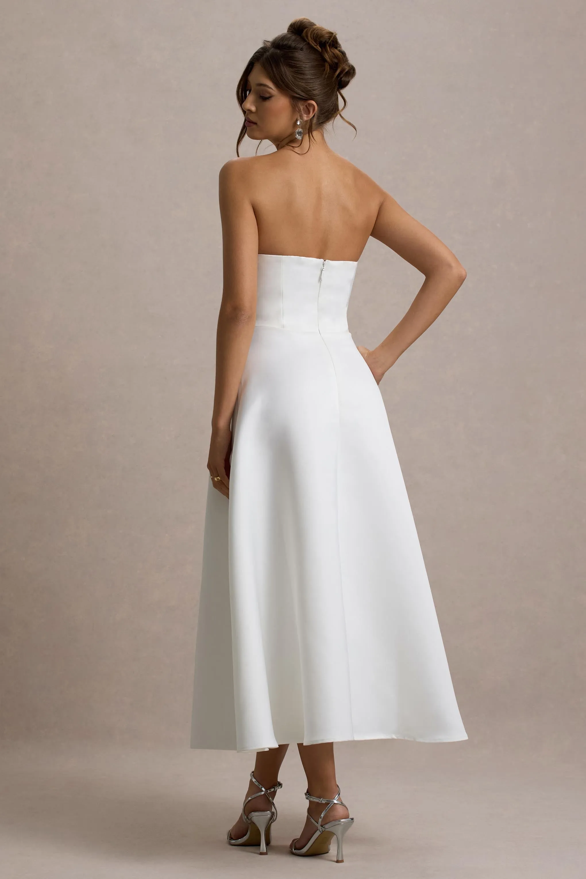 Wintour | White Satin Sweetheart Midi Dress sold by Club L London product image thumbnail 2