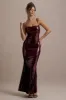 Crystalline | Berry Sequin Strappy Maxi Dress sold by Club L London