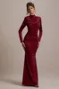 Noya | Berry Long-Sleeve Ruched Maxi Dress sold by Club L London