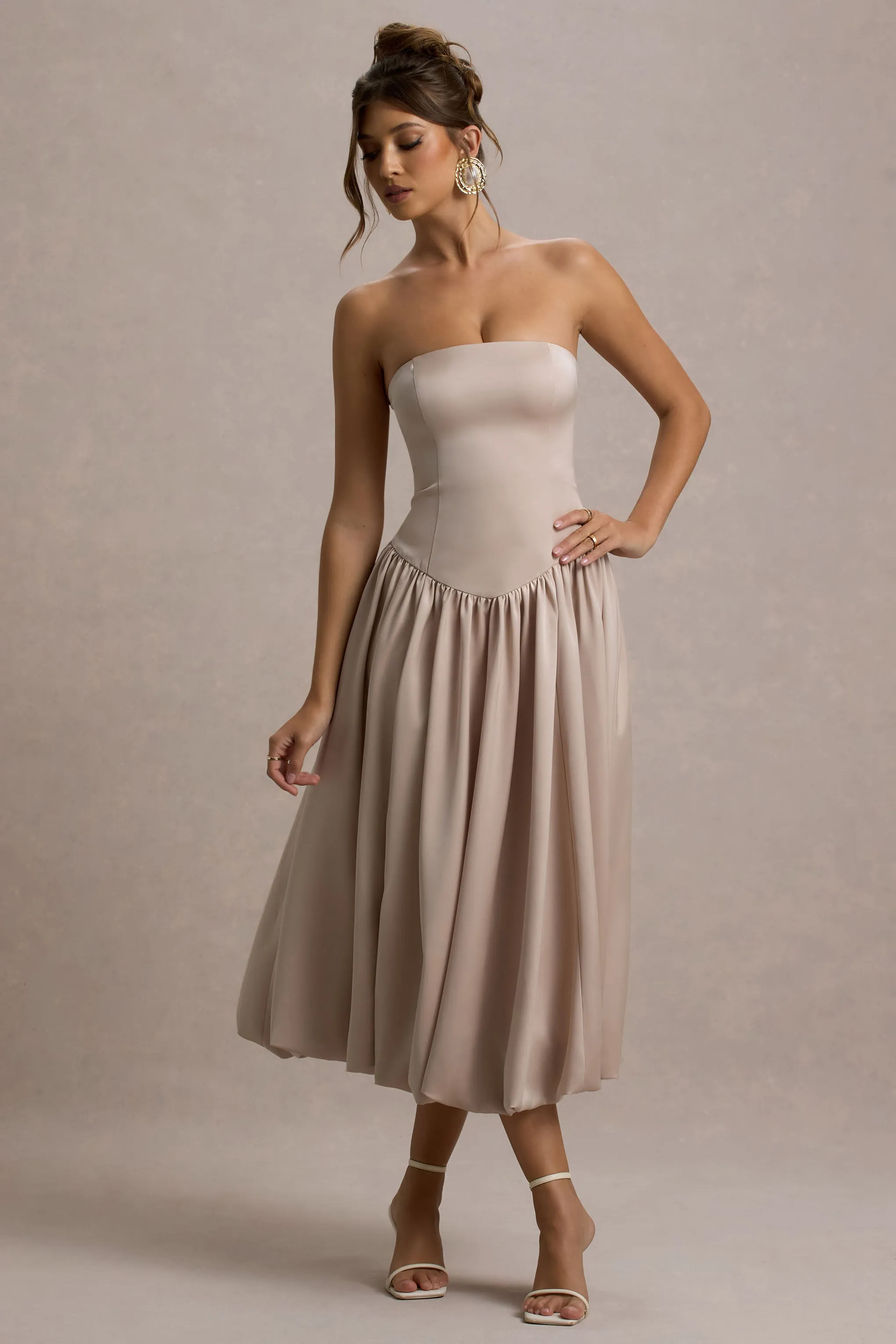 Keyton | Champagne Satin Bandeau Midi Dress sold by Club L London product image thumbnail 4