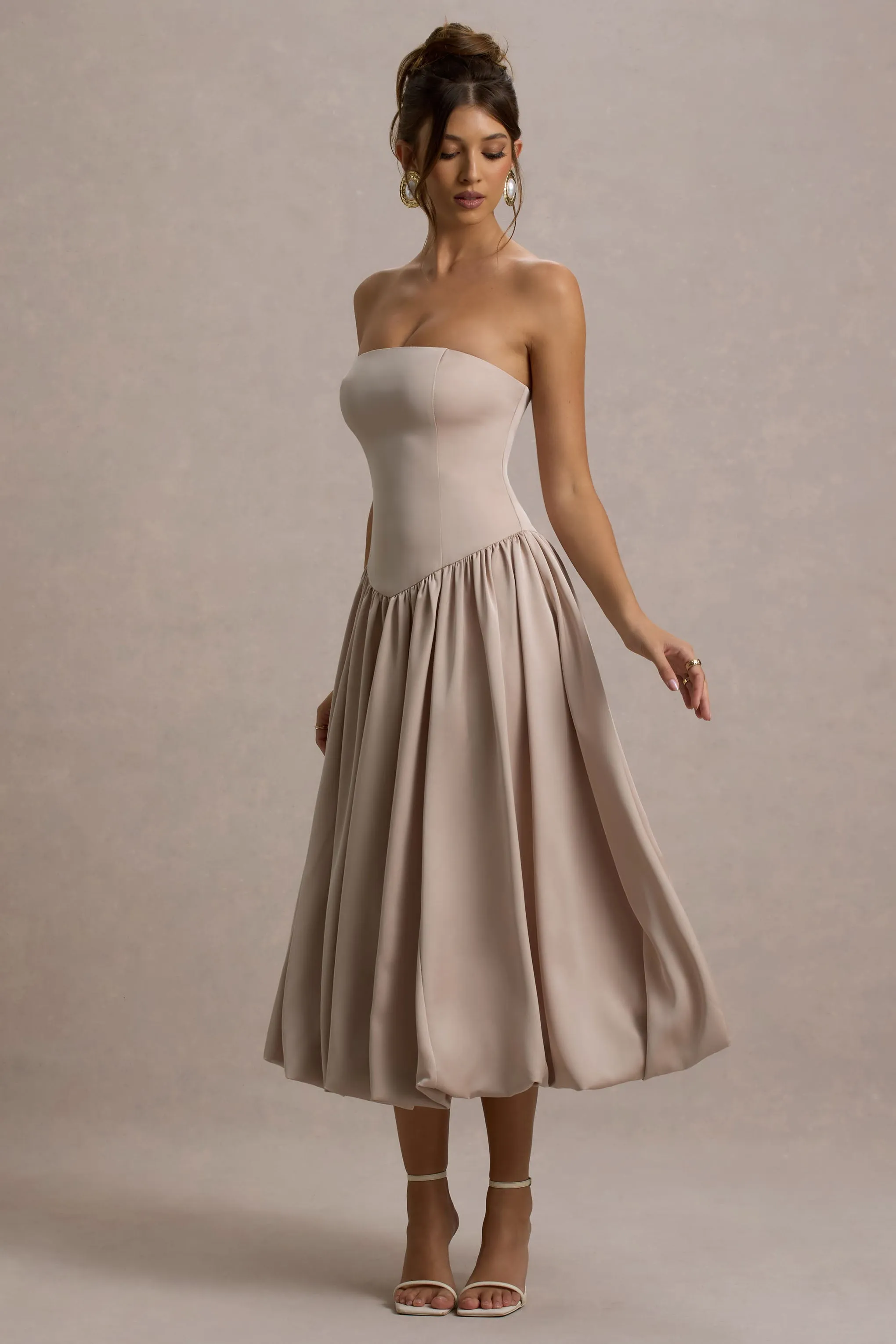 Keyton | Champagne Satin Bandeau Midi Dress sold by Club L London product image thumbnail 5