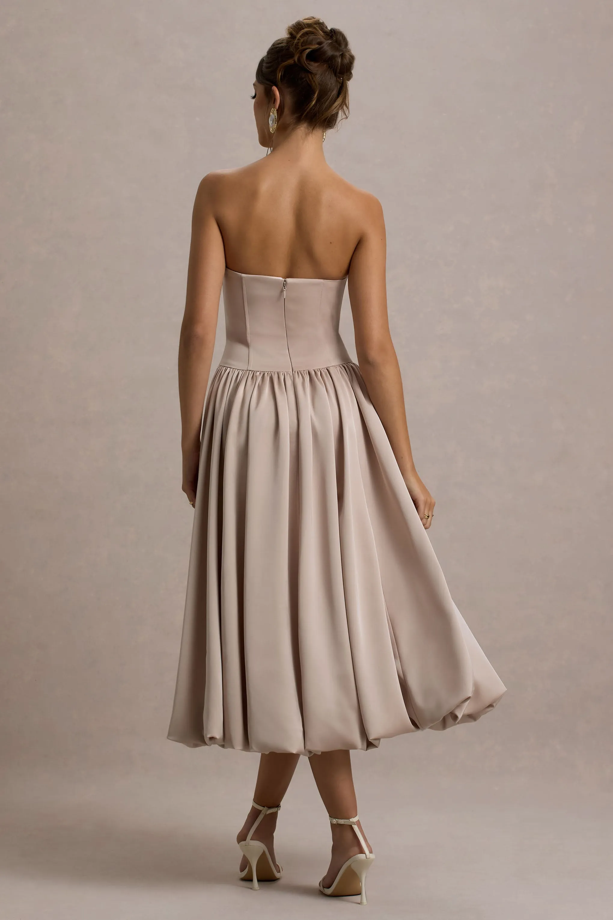 Keyton | Champagne Satin Bandeau Midi Dress sold by Club L London product image thumbnail 2