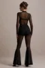 Romelle | Black Mesh Flared-Leg Trousers sold by Club L London