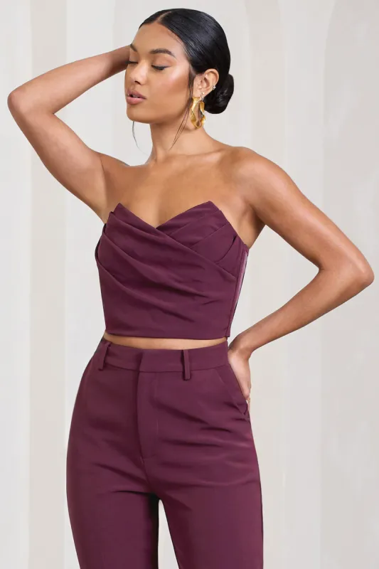 Arianna | Burgundy Bandeau Corset Crop Top sold by Club L London