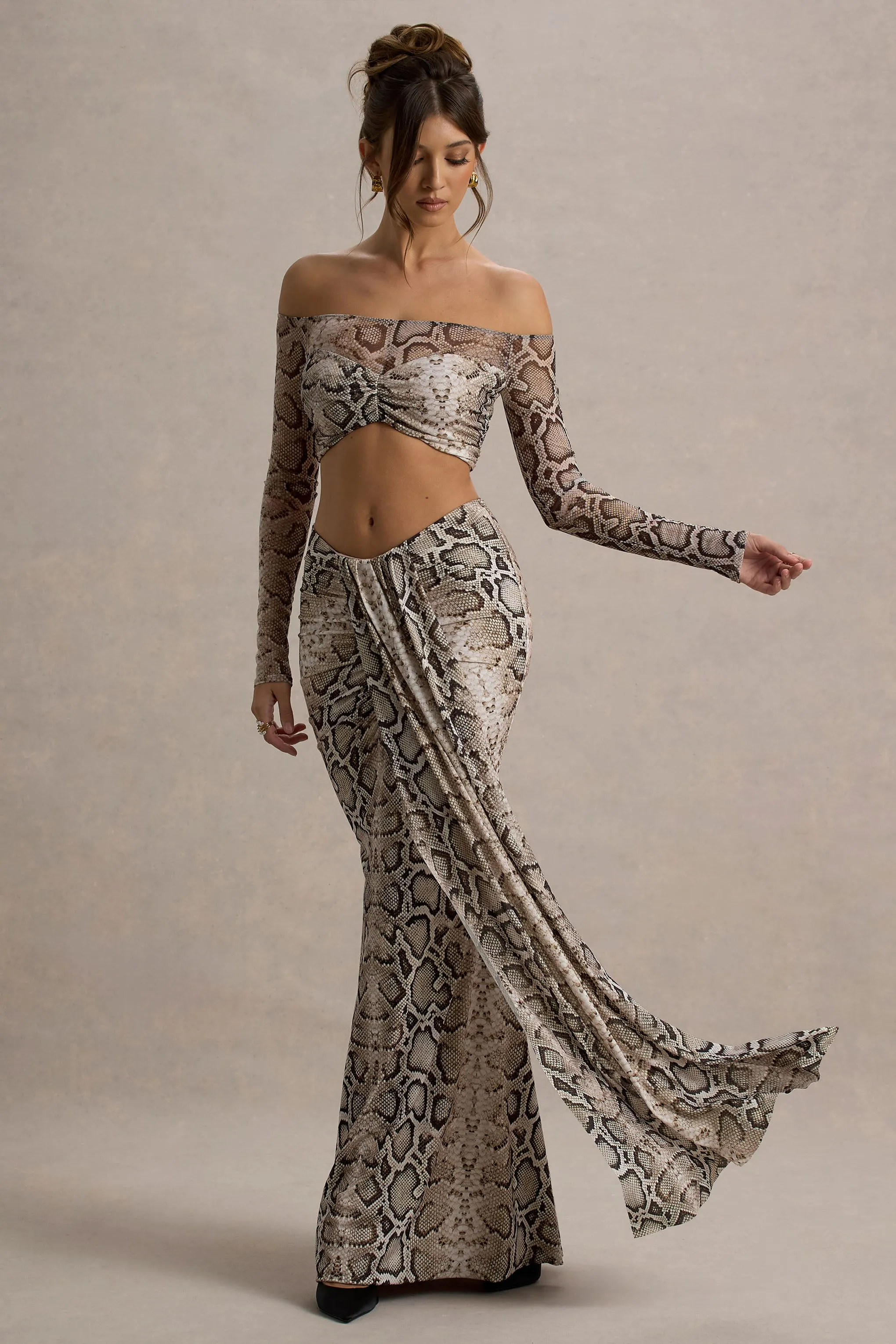 Vitality | Snake Print Ruched Drape Maxi Skirt sold by Club L London product image thumbnail 5