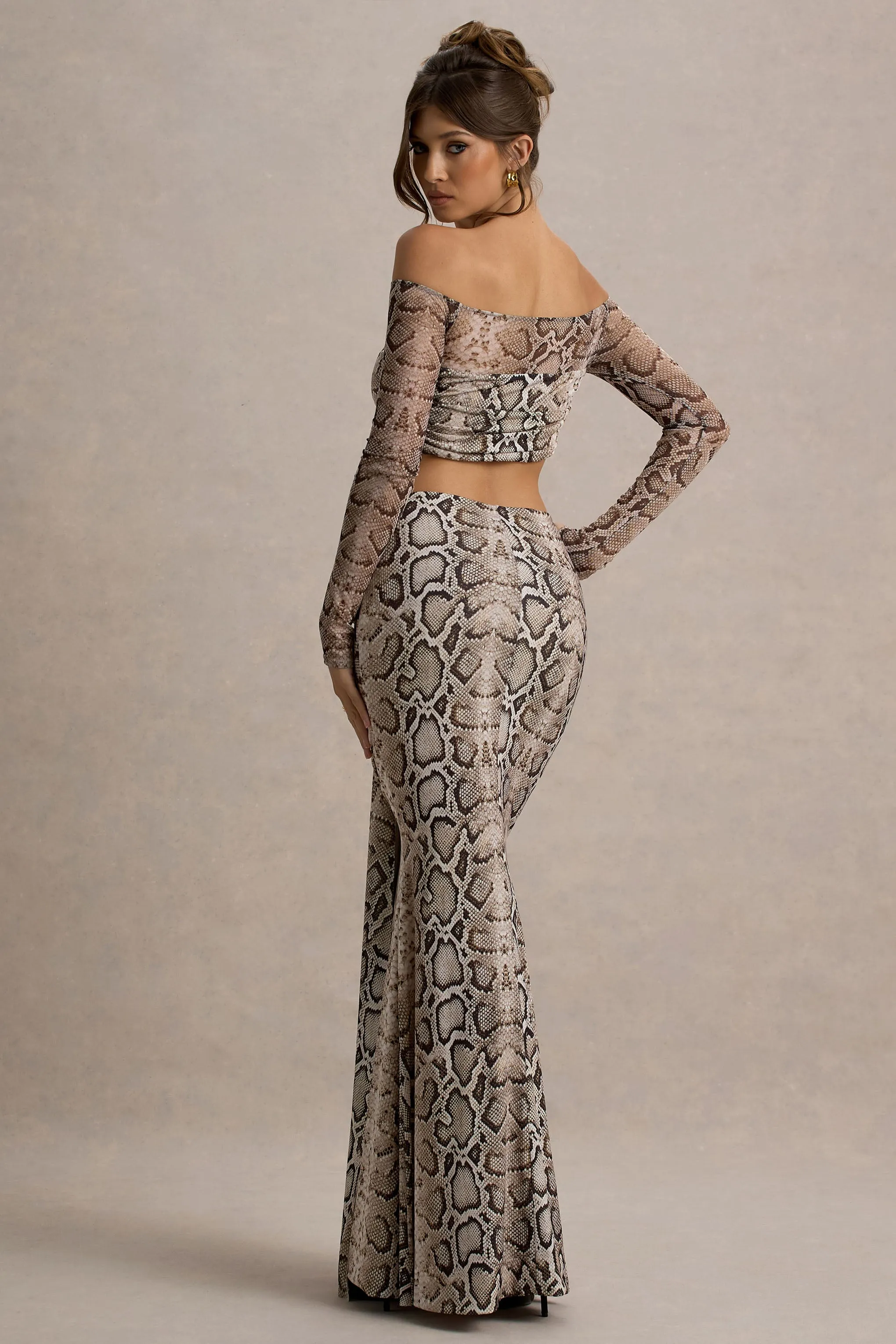 Vitality | Snake Print Ruched Drape Maxi Skirt sold by Club L London product image thumbnail 2