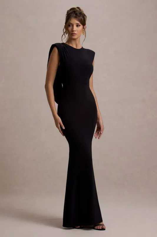 To The Moon | Black Cowl-Back Maxi Dress sold by Club L London