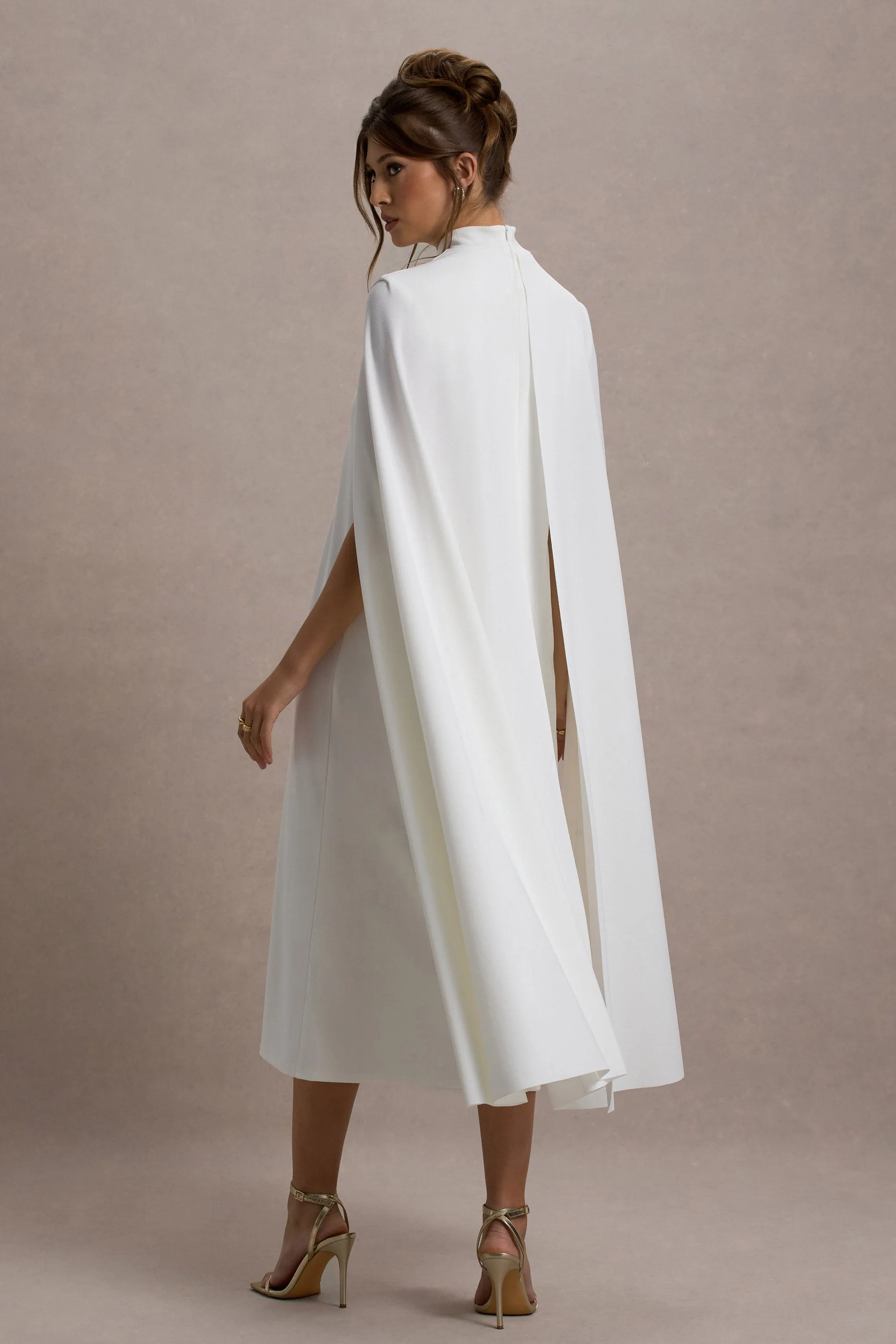 Carnation | White Long-Sleeve Midi Dress With Cape sold by Club L London product image thumbnail 2