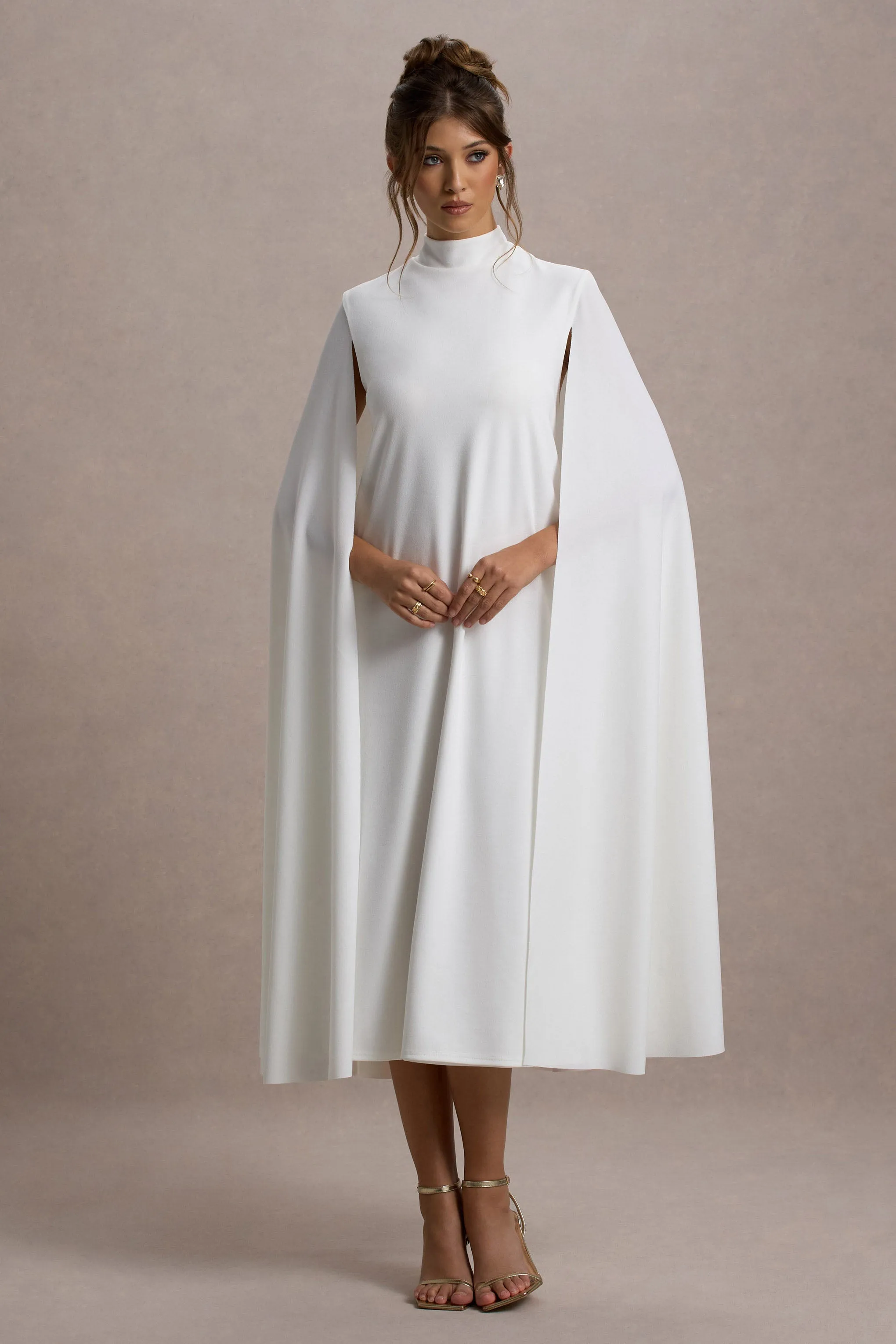 Carnation | White Long-Sleeve Midi Dress With Cape sold by Club L London product image thumbnail 3