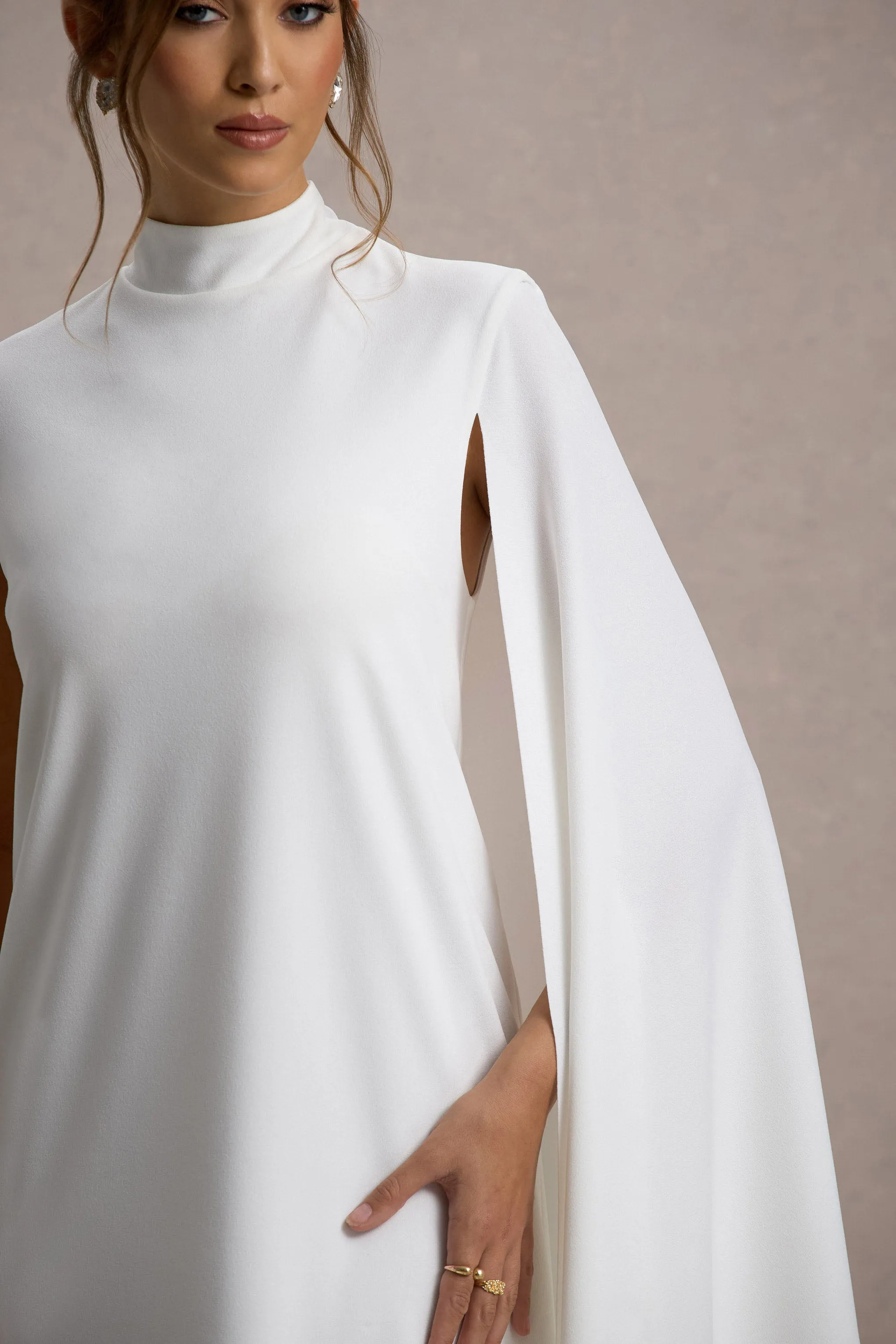 Carnation | White Long-Sleeve Midi Dress With Cape sold by Club L London product image thumbnail 4