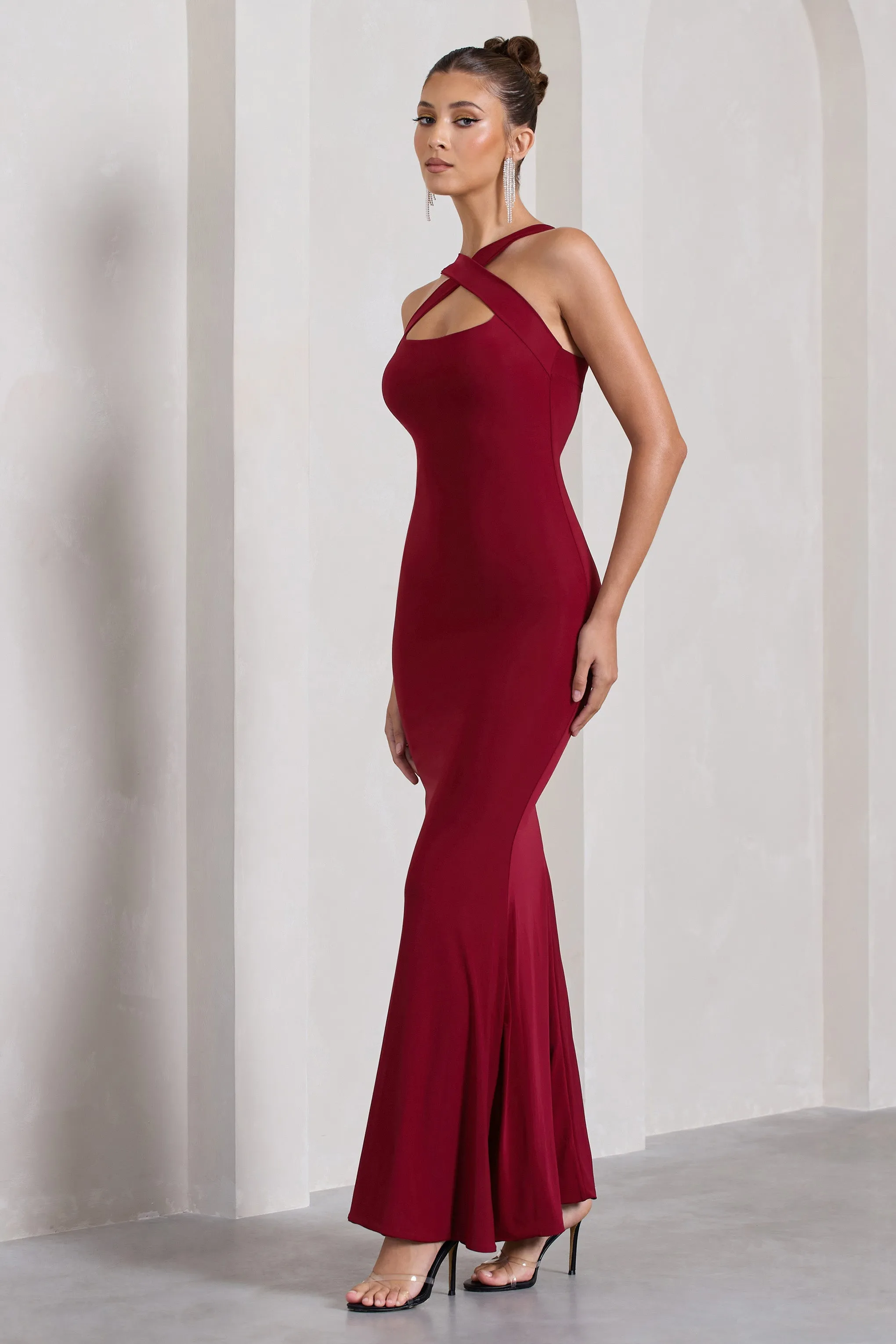 Cross My Heart | Berry Red Sleeveless Cross-Neck Maxi Dress sold by Club L London product image thumbnail 4