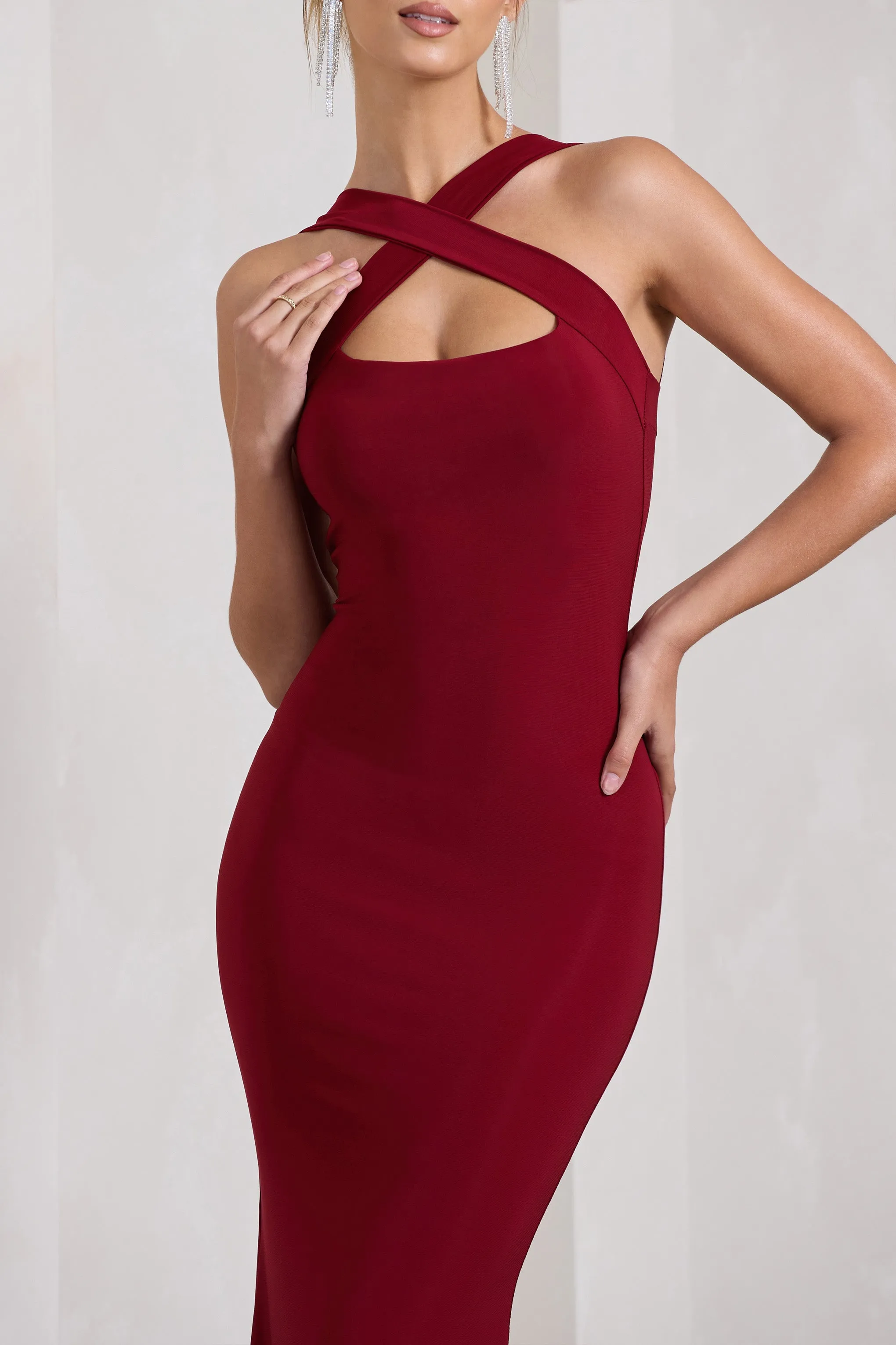 Cross My Heart | Berry Red Sleeveless Cross-Neck Maxi Dress sold by Club L London product image thumbnail 3