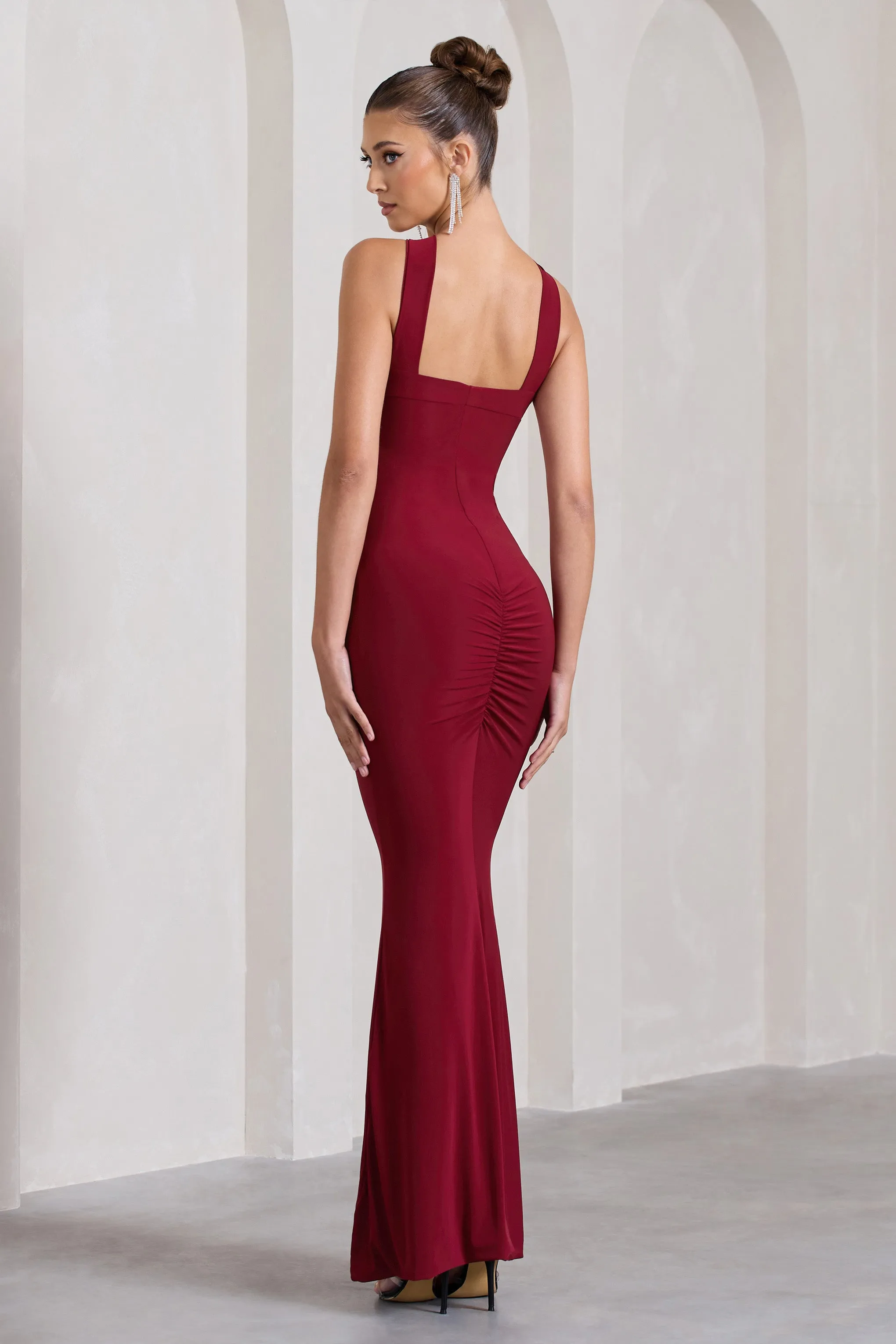 Cross My Heart | Berry Red Sleeveless Cross-Neck Maxi Dress sold by Club L London product image thumbnail 2