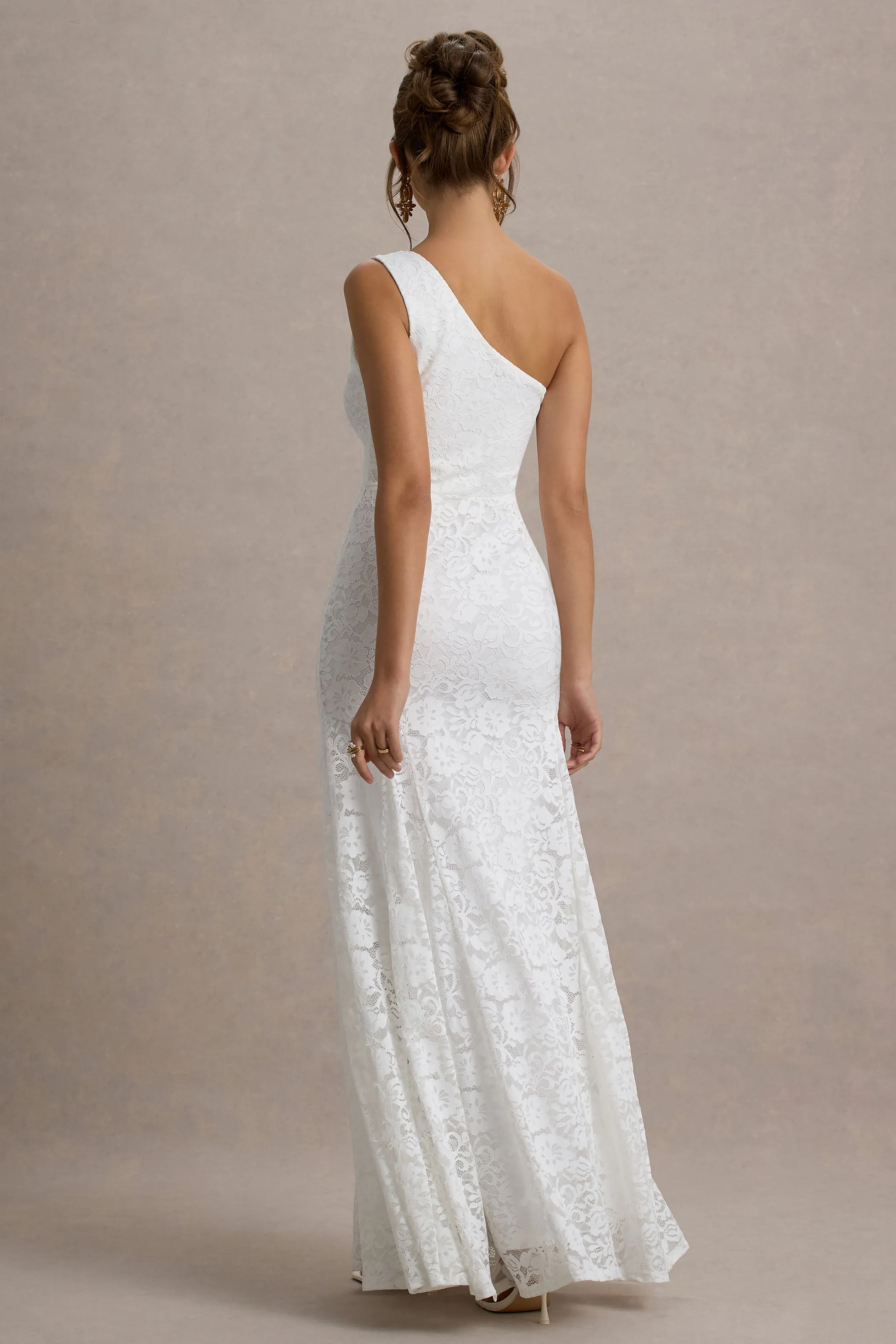 Gigou | White Lace Asymmetric Maxi Dress sold by Club L London product image thumbnail 2