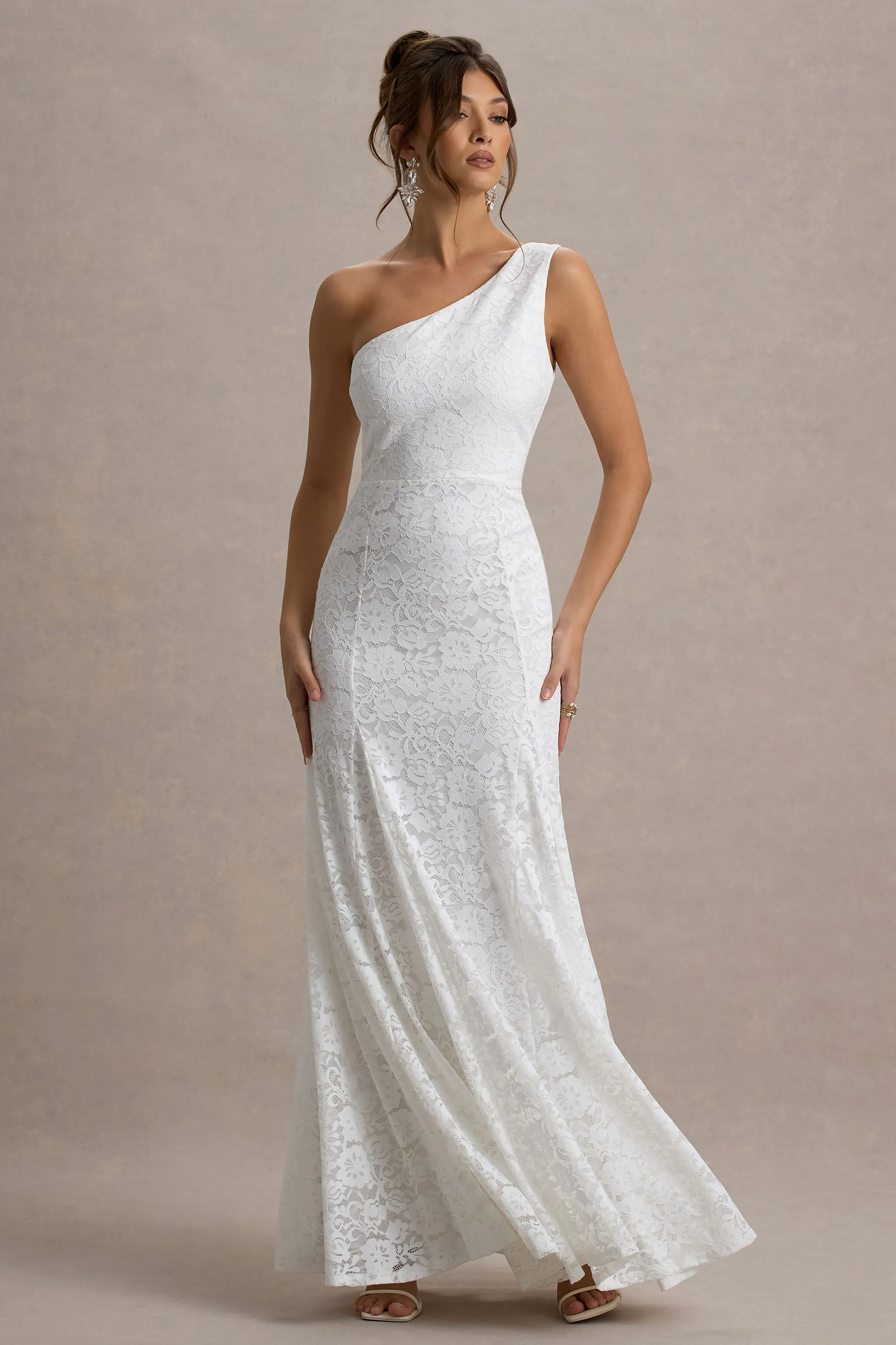 Gigou | White Lace Asymmetric Maxi Dress sold by Club L London product image thumbnail 5