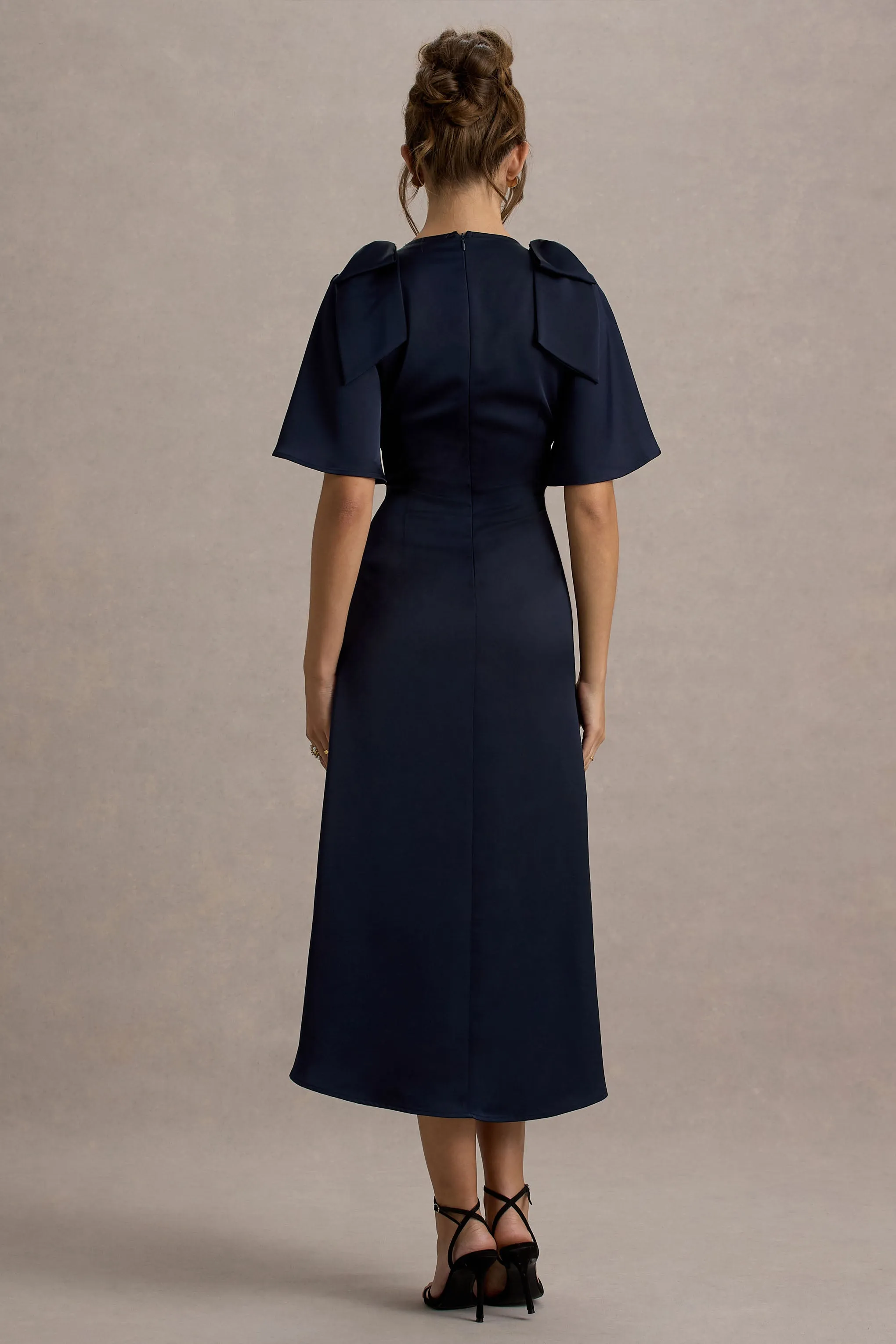 Danna | Navy Satin V-Neck Short-Sleeve Midi Dress sold by Club L London product image thumbnail 2